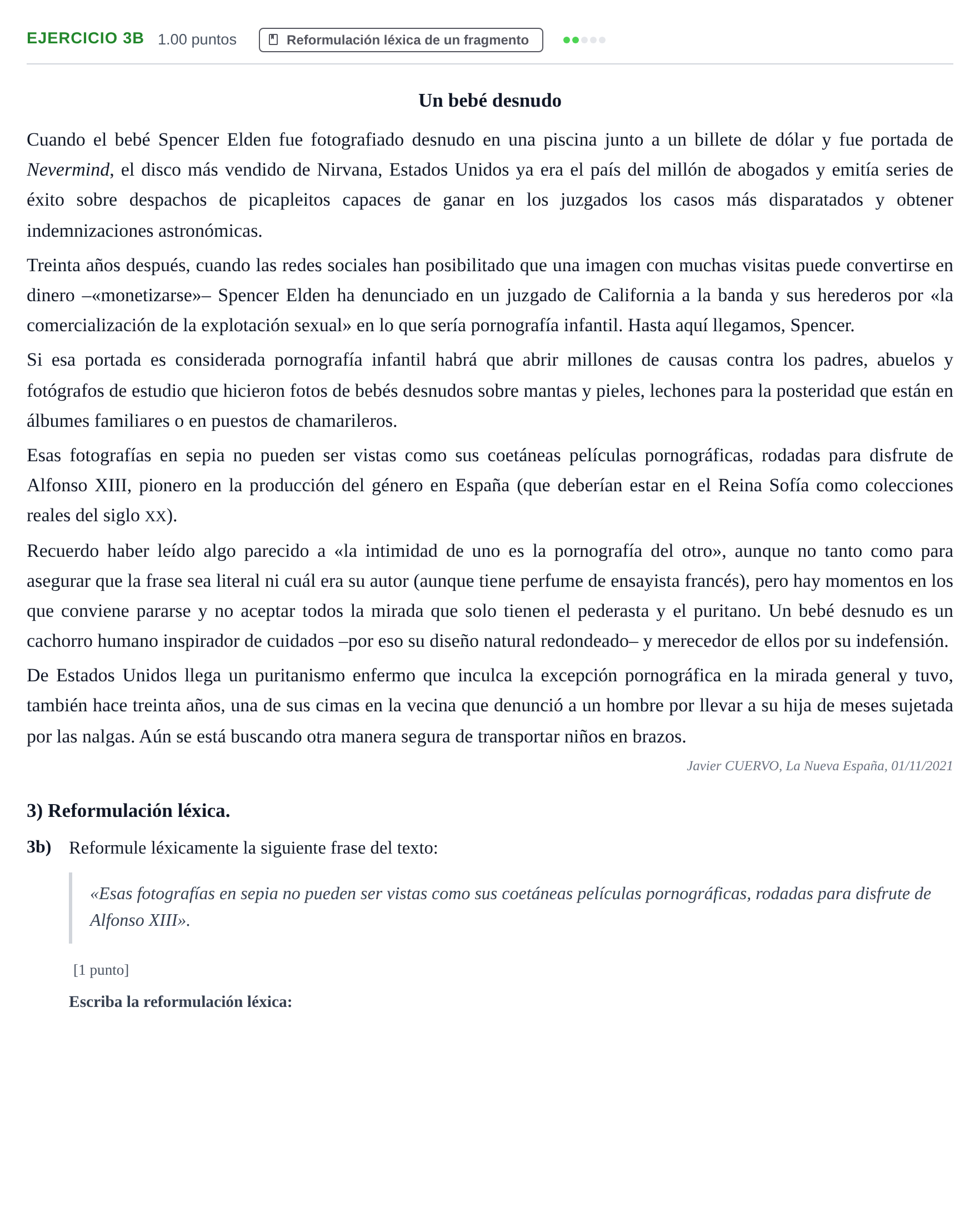 Enunciado: Ejercicio 3b · Lengua Castellana y Literatura II PAU Asturias Extraordinaria 2022