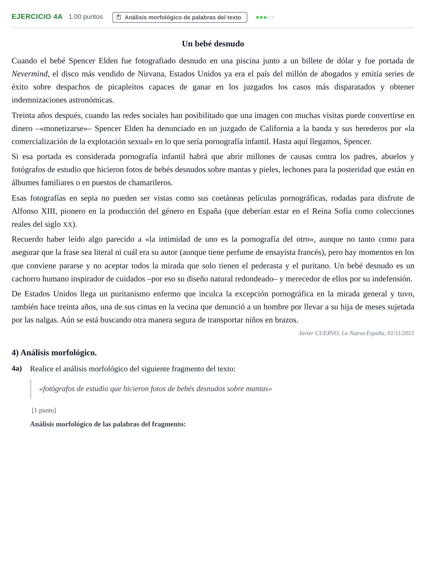 Enunciado: Ejercicio 4a · Lengua Castellana y Literatura II PAU Asturias Extraordinaria 2022