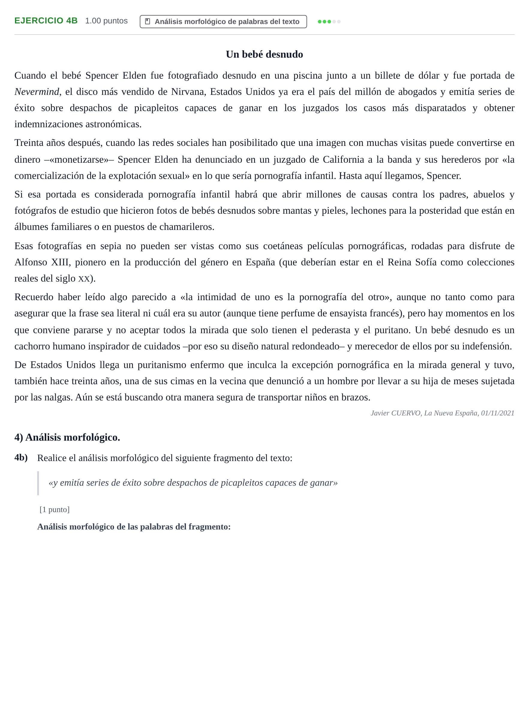 Enunciado: Ejercicio 4b · Lengua Castellana y Literatura II PAU Asturias Extraordinaria 2022