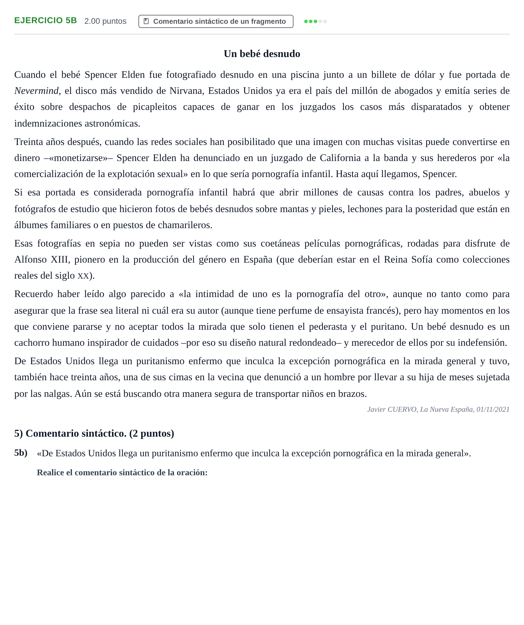 Enunciado: Ejercicio 5b · Lengua Castellana y Literatura II PAU Asturias Extraordinaria 2022