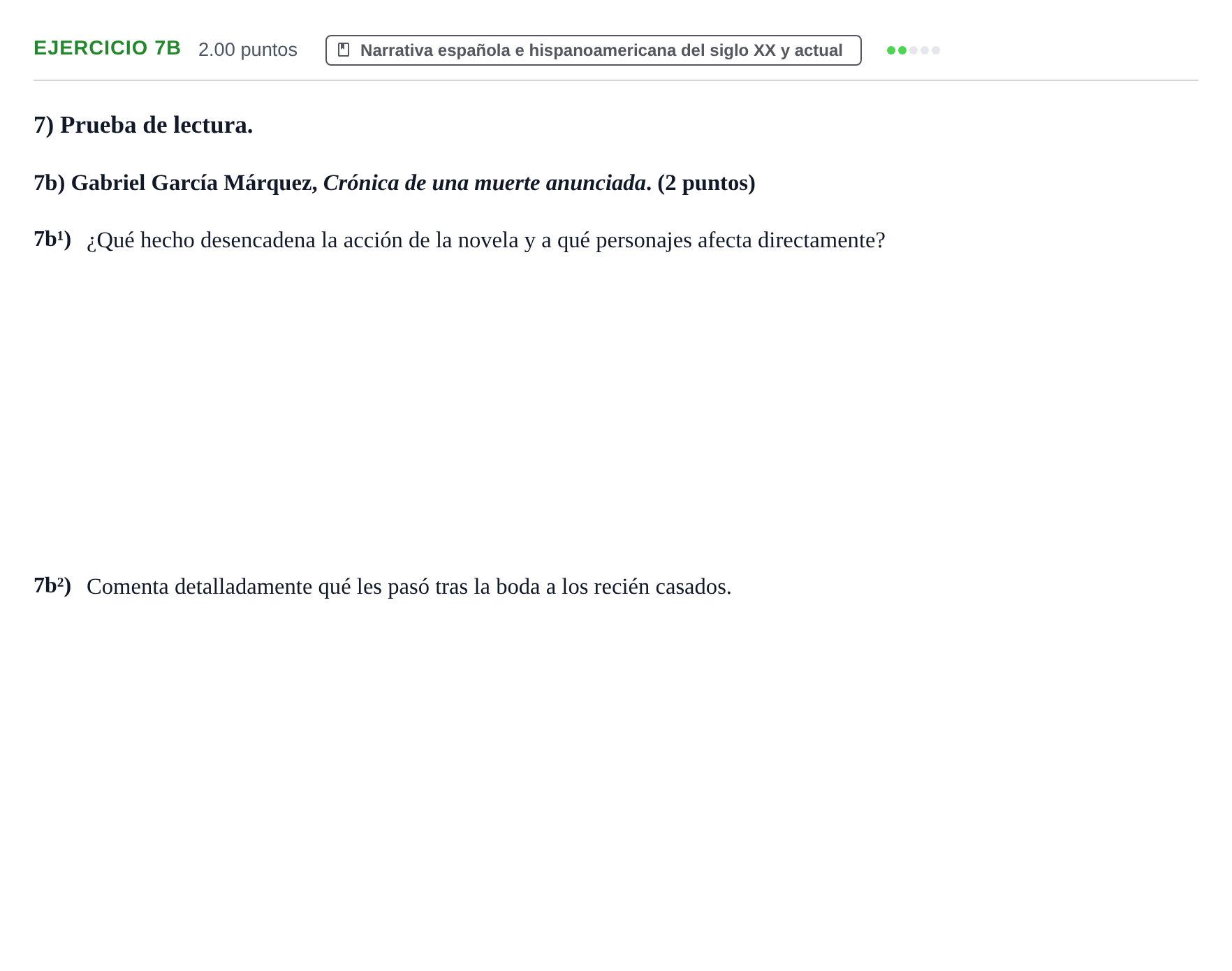 Enunciado: Ejercicio 7b · Lengua Castellana y Literatura II PAU Asturias Extraordinaria 2022
