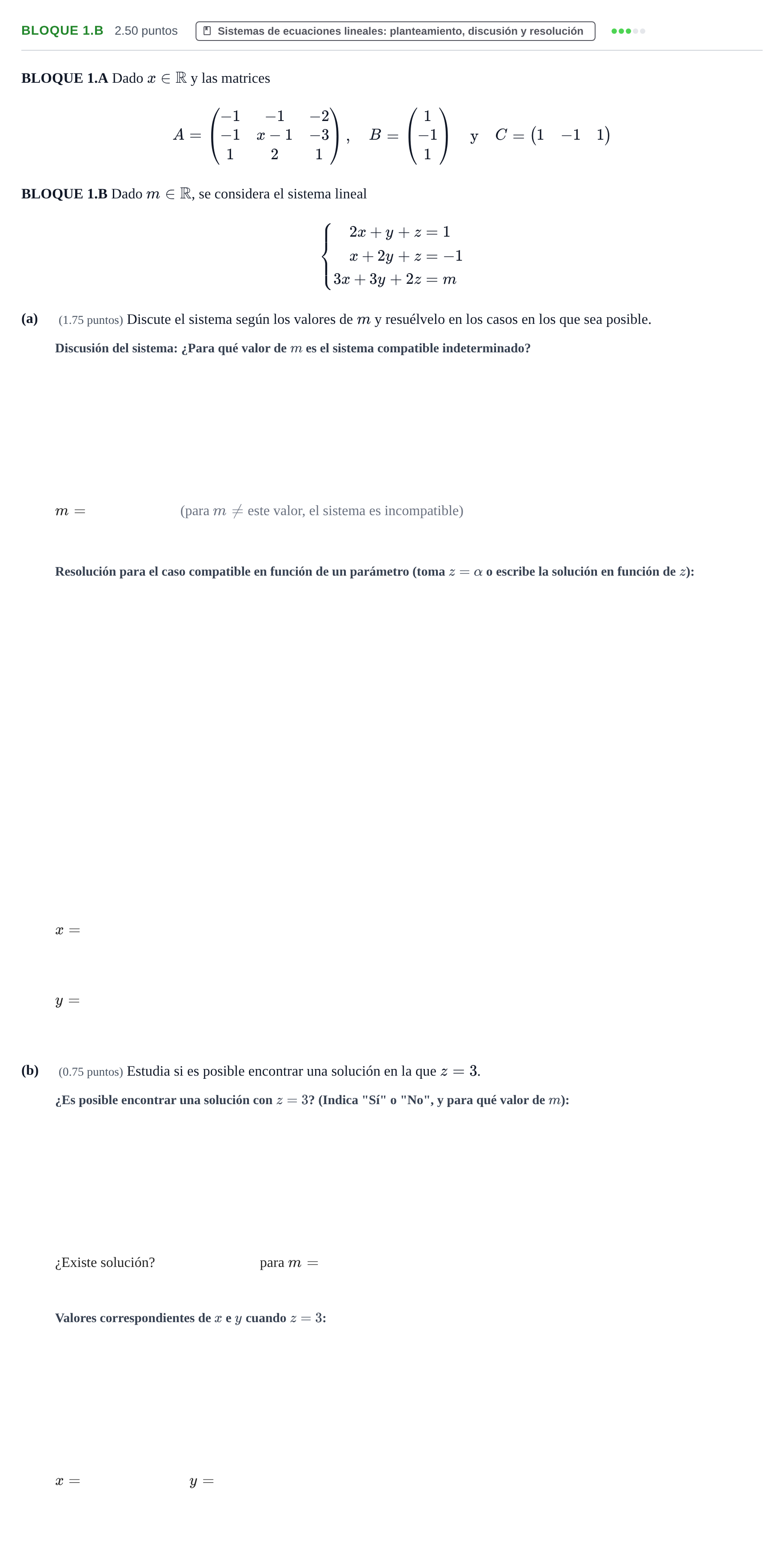 Enunciado: Bloque 1.B · Matemáticas II PAU Asturias Extraordinaria 2022