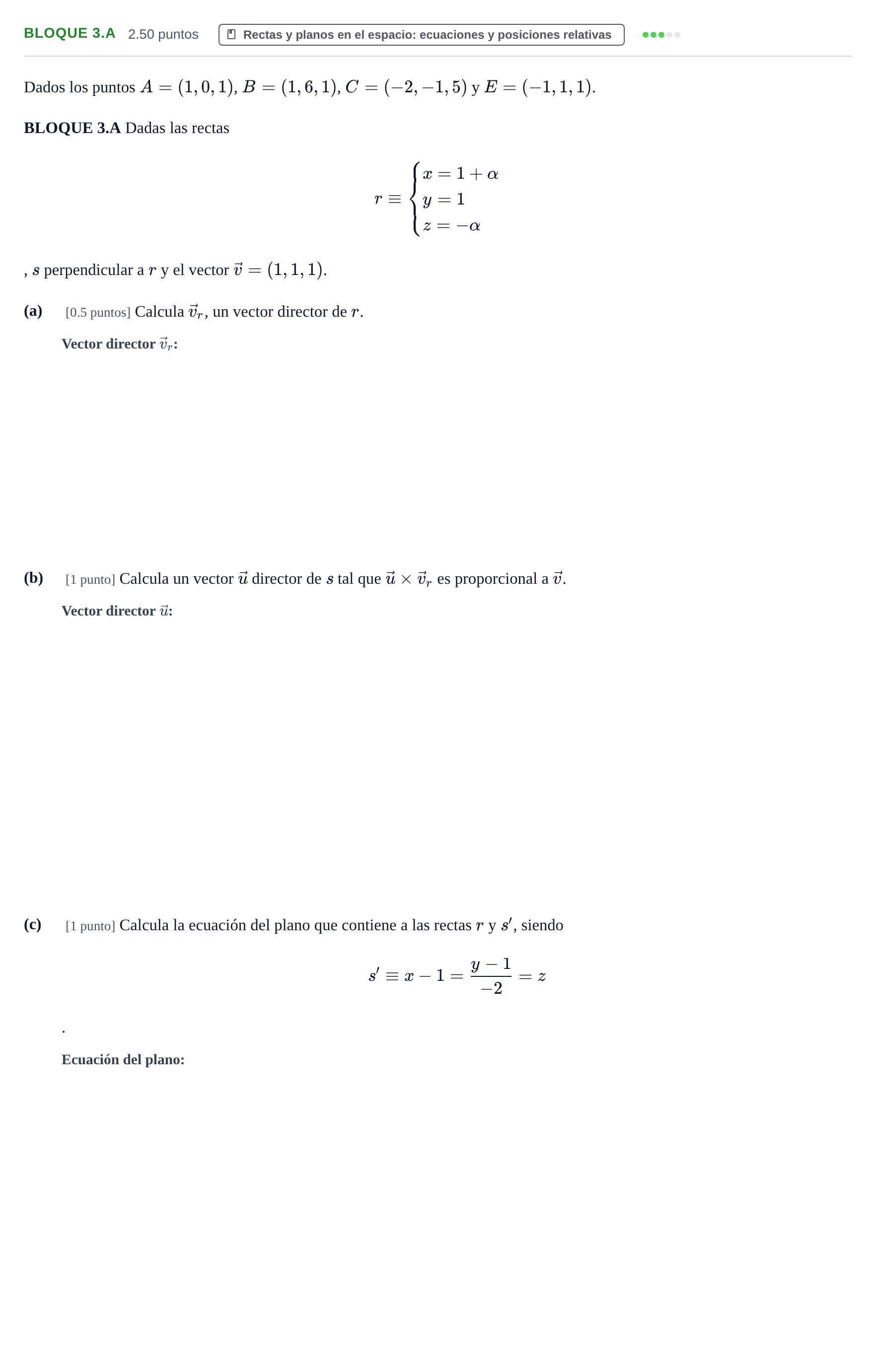 Enunciado: Bloque 3.A · Matemáticas II PAU Asturias Extraordinaria 2022