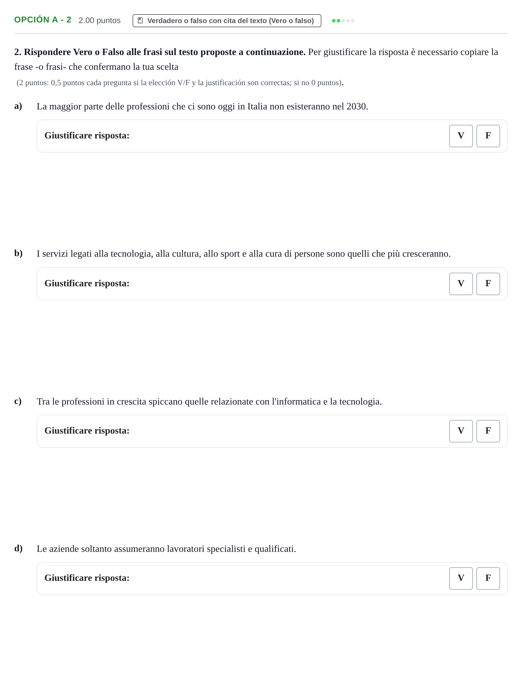 Enunciado: Opción A - 2 · Italiano PAU Asturias Ordinaria (2ª lengua extranjera) 2022