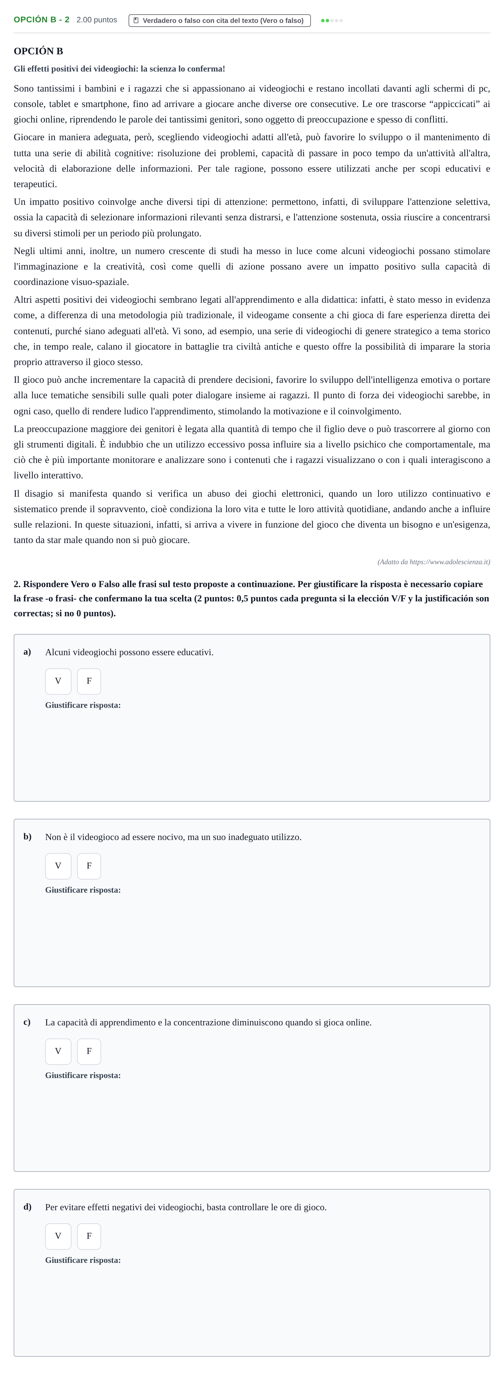 Enunciado: Opción B - 2 · Italiano PAU Asturias Ordinaria (2ª lengua extranjera) 2022