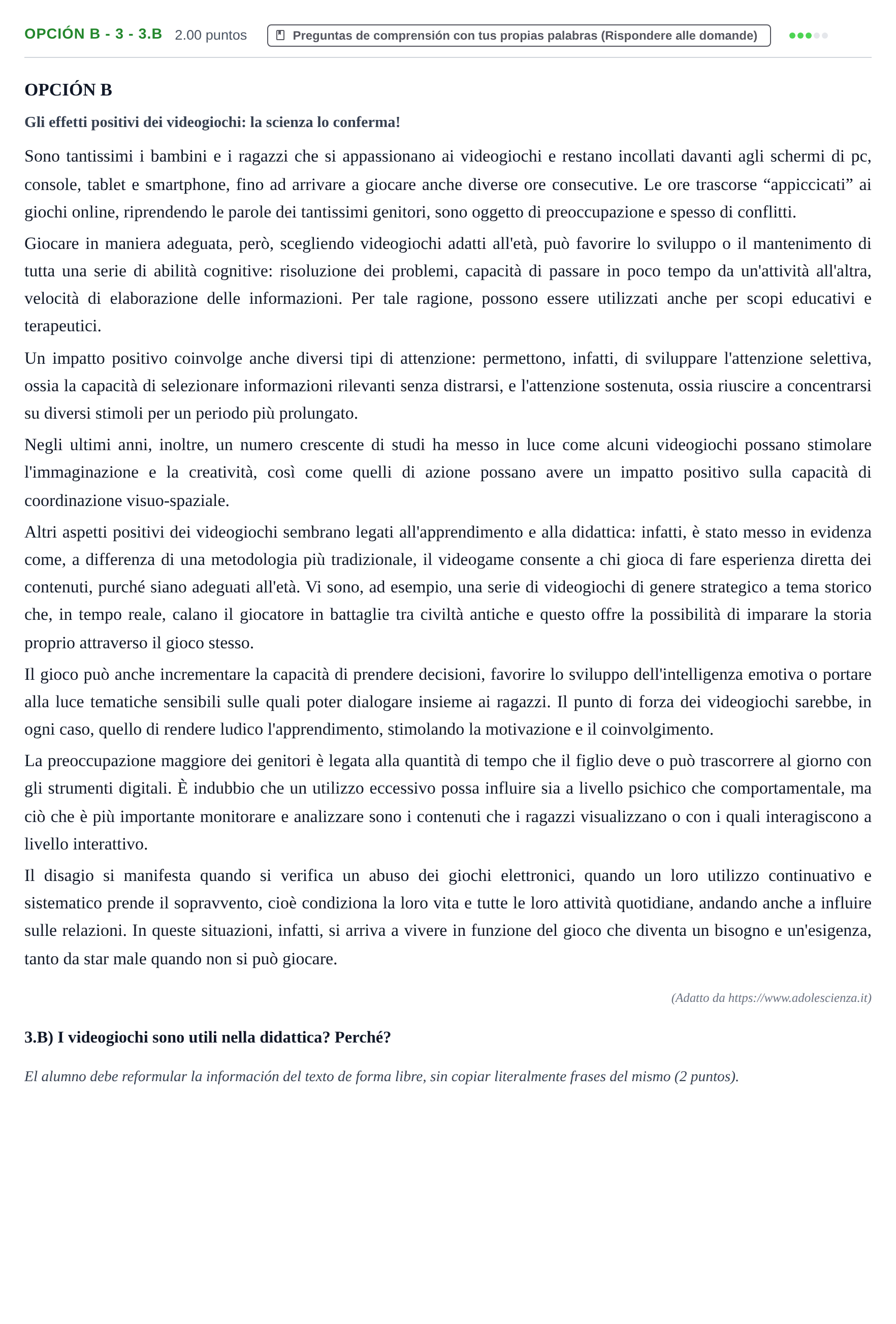 Enunciado: Opción B - 3 - 3.B · Italiano PAU Asturias Ordinaria (2ª lengua extranjera) 2022