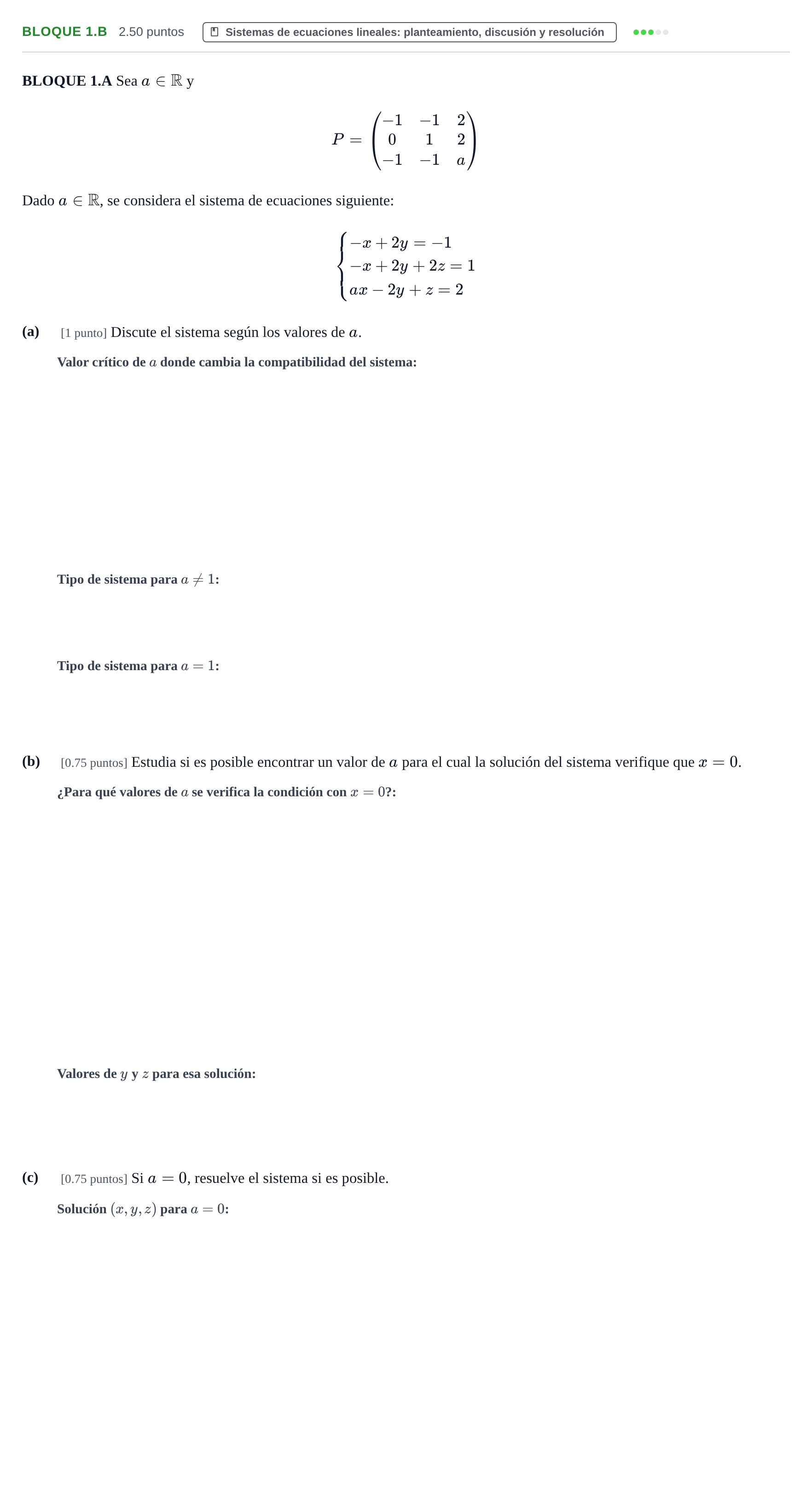 Enunciado: BLOQUE 1.B · Matemáticas II PAU Asturias Ordinaria 2022