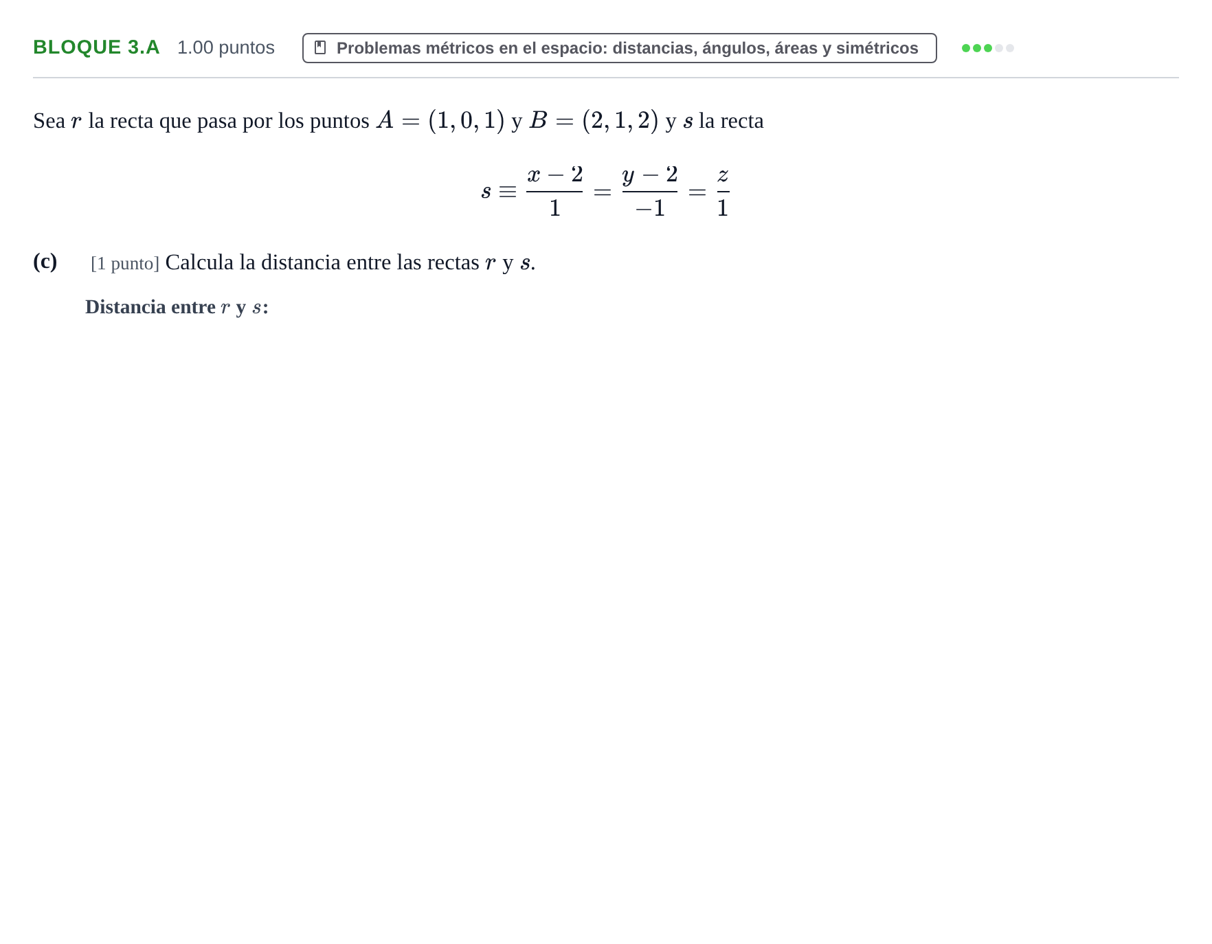 Enunciado: BLOQUE 3.A - Problemas métricos en el espacio · Matemáticas II PAU Asturias Ordinaria 2022