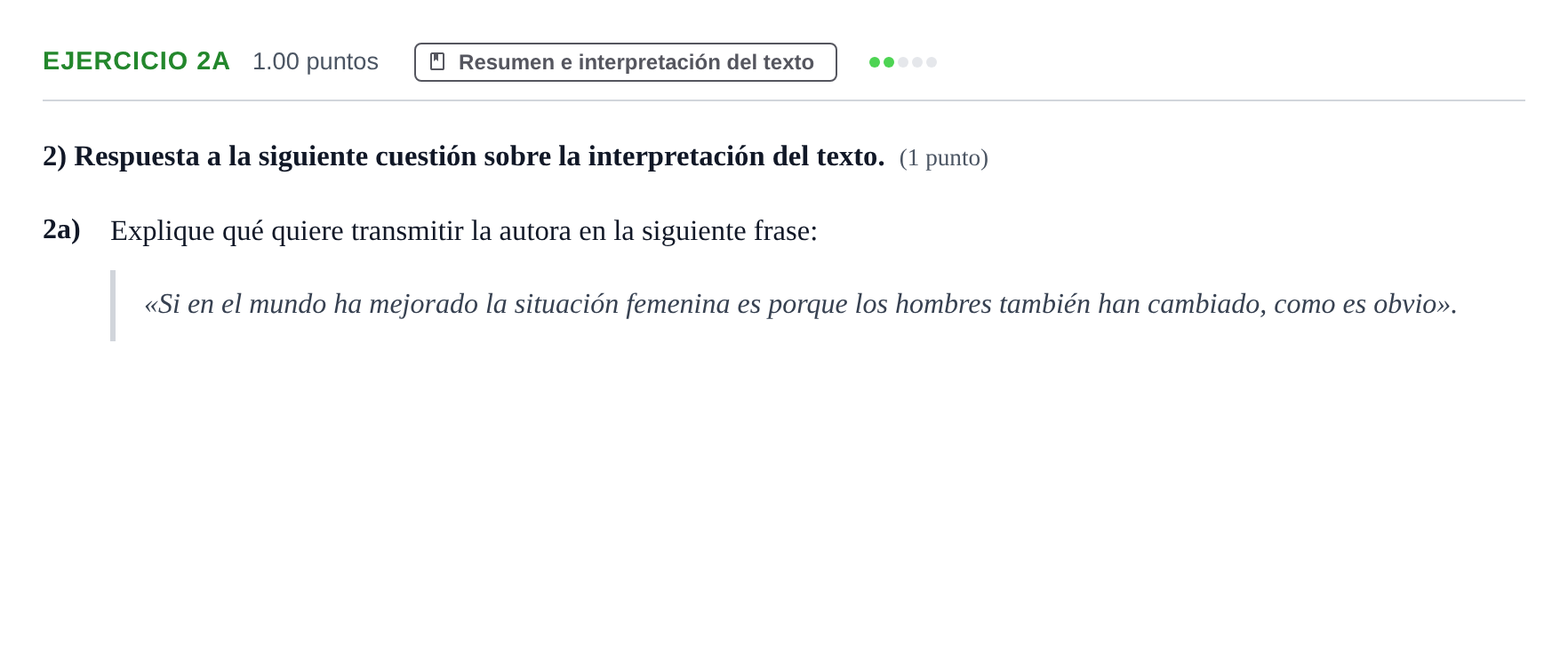 Enunciado: Ejercicio 2a · Lengua Castellana y Literatura II PAU Asturias Ordinaria 2022