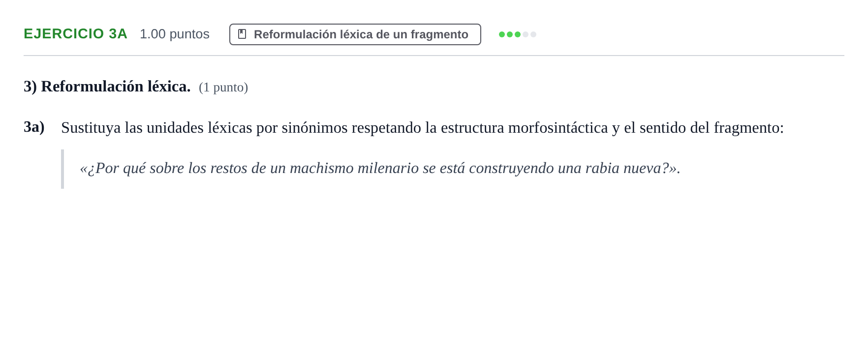 Enunciado: Ejercicio 3a · Lengua Castellana y Literatura II PAU Asturias Ordinaria 2022