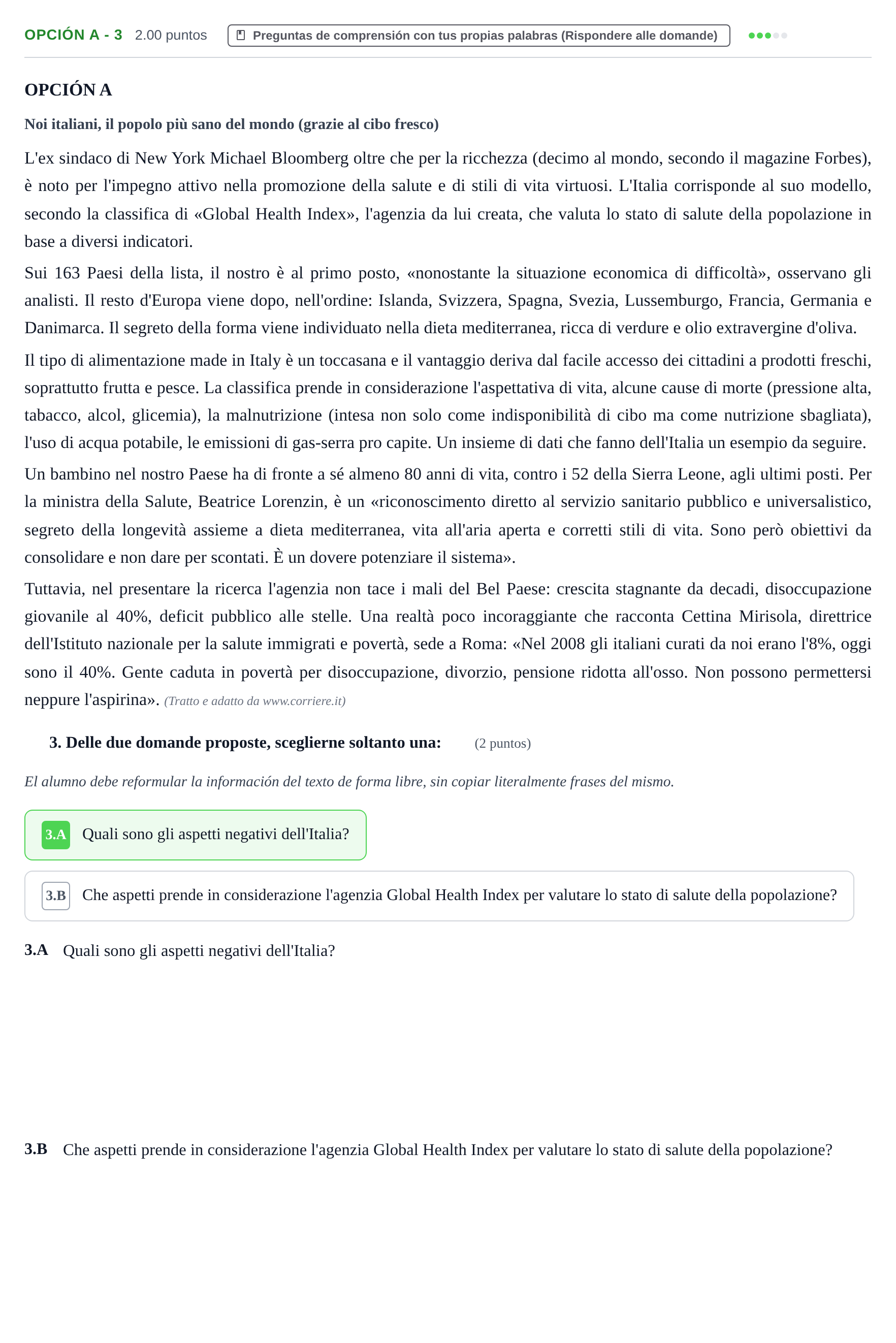 Enunciado: Opción A - 3 · Italiano PAU Asturias Ordinaria 2022