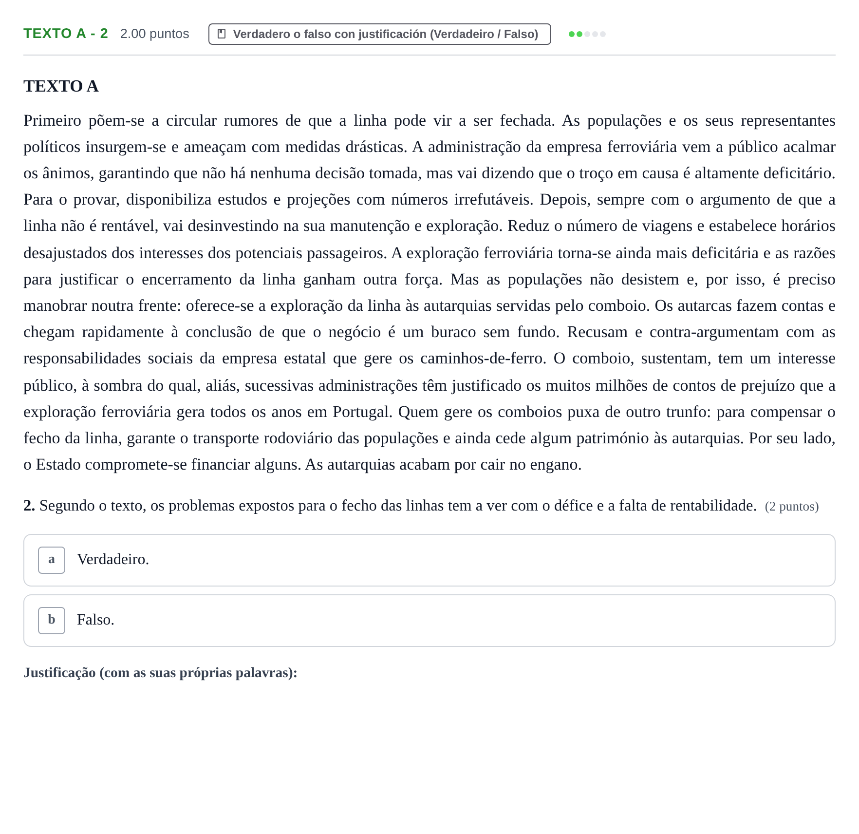 Enunciado: Ejercicio Texto A - 2 · Portugués PAU Asturias Ordinaria (2ª lengua extranjera) 2022