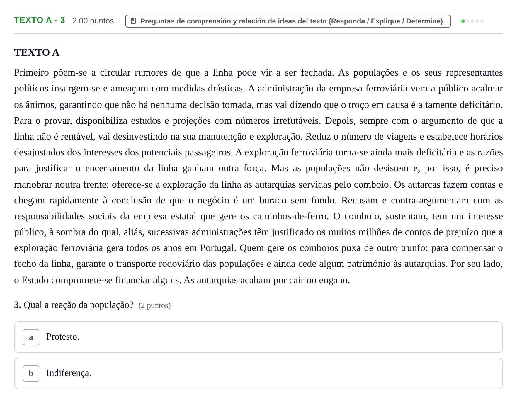 Enunciado: Ejercicio Texto A - 3 · Portugués PAU Asturias Ordinaria (2ª lengua extranjera) 2022