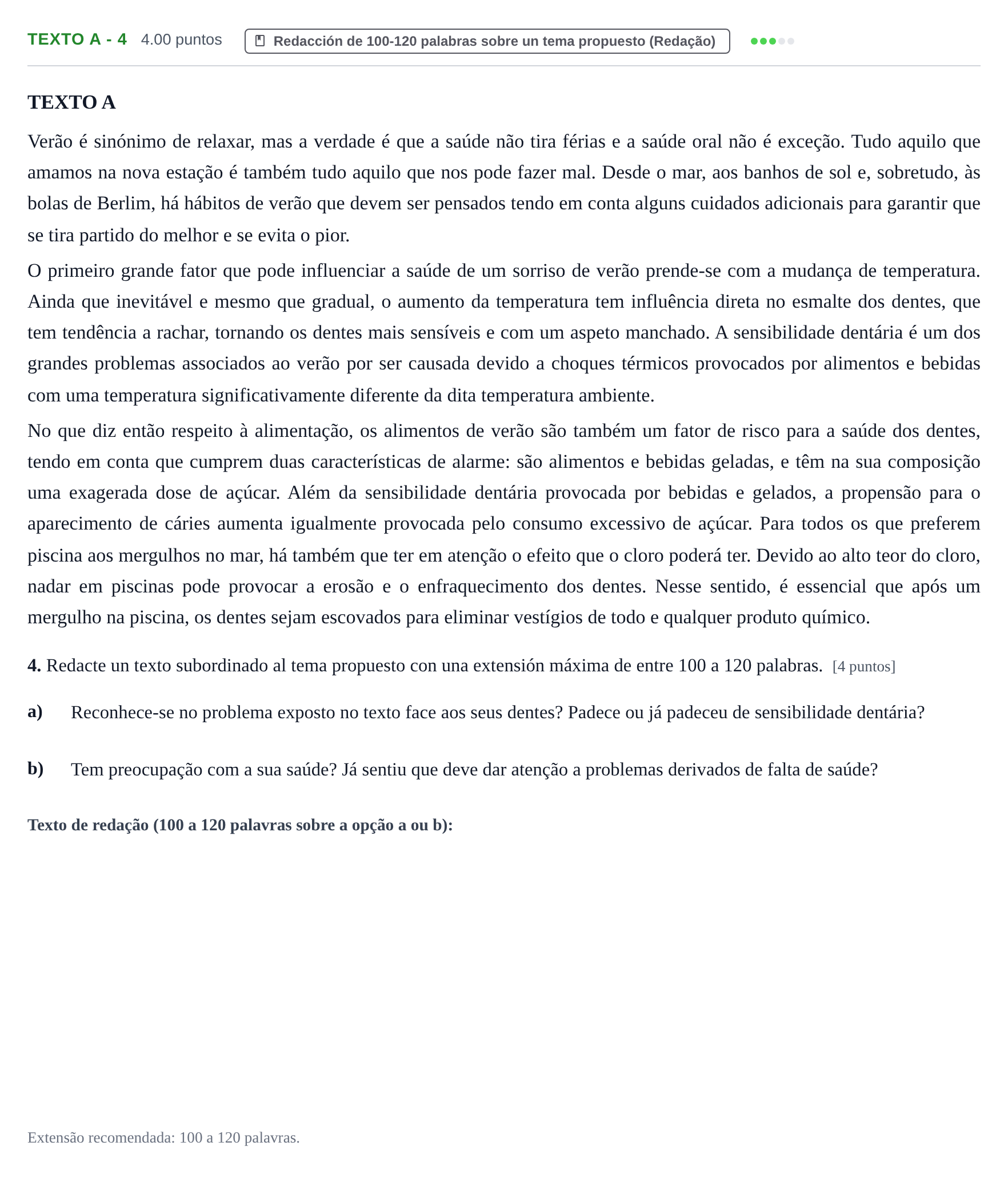 Enunciado: Ejercicio Texto A - 4 · Portugués PAU Asturias Extraordinaria 2022
