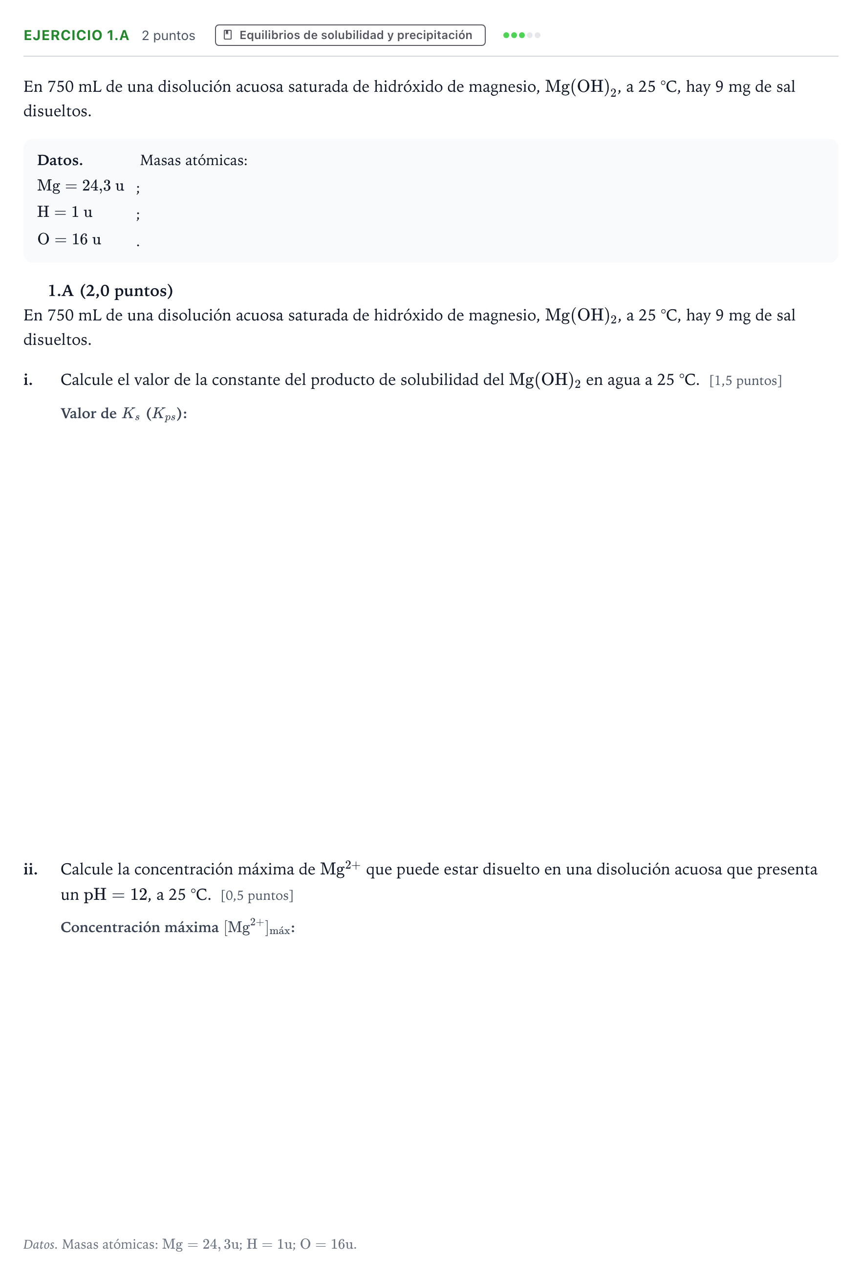 Enunciado: Ejercicio 1.A · Química PAU Asturias Extraordinaria 2022
