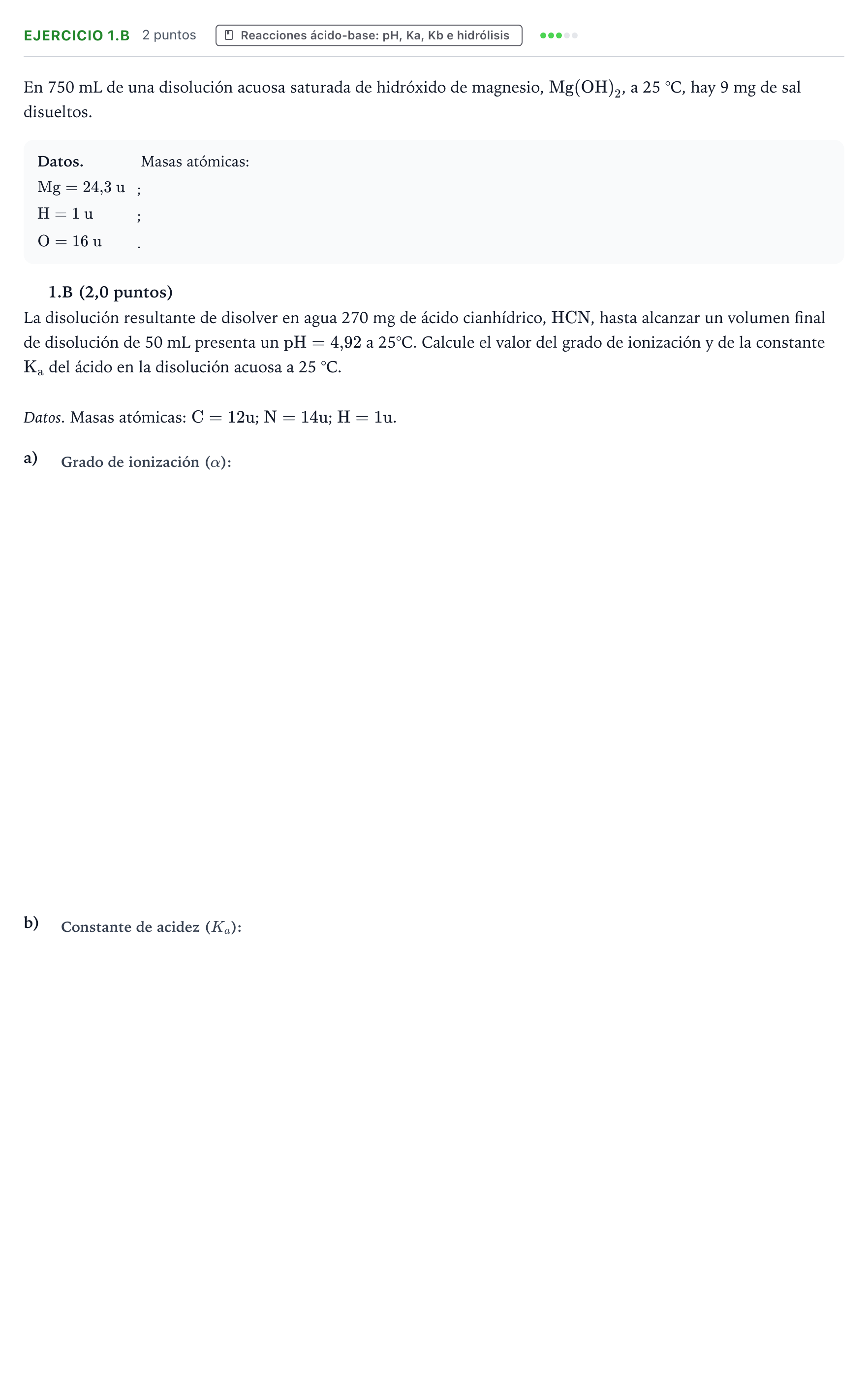 Enunciado: Ejercicio 1.B · Química PAU Asturias Extraordinaria 2022