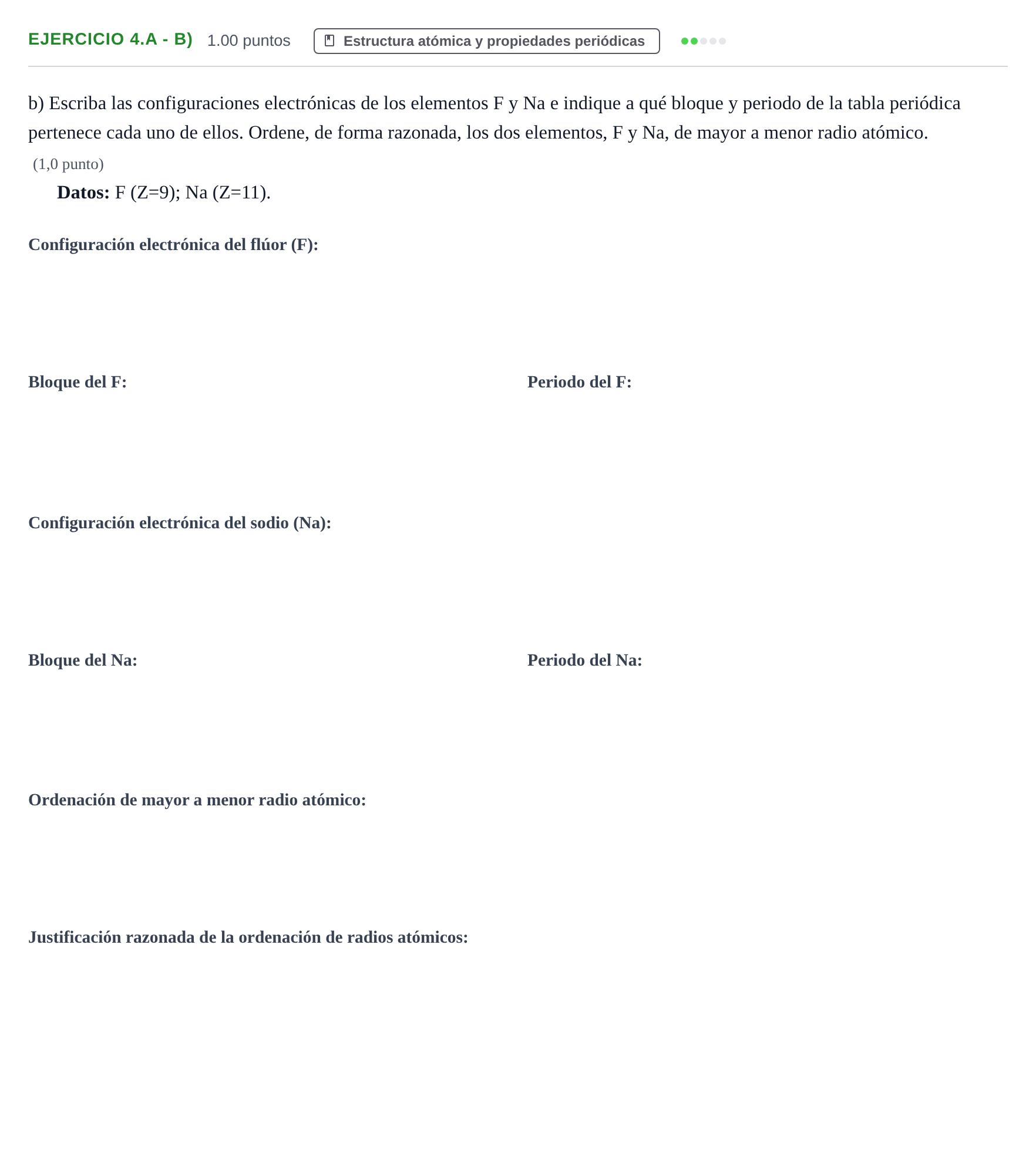 Enunciado: Ejercicio 4.A - b) · Química PAU Asturias Extraordinaria 2022