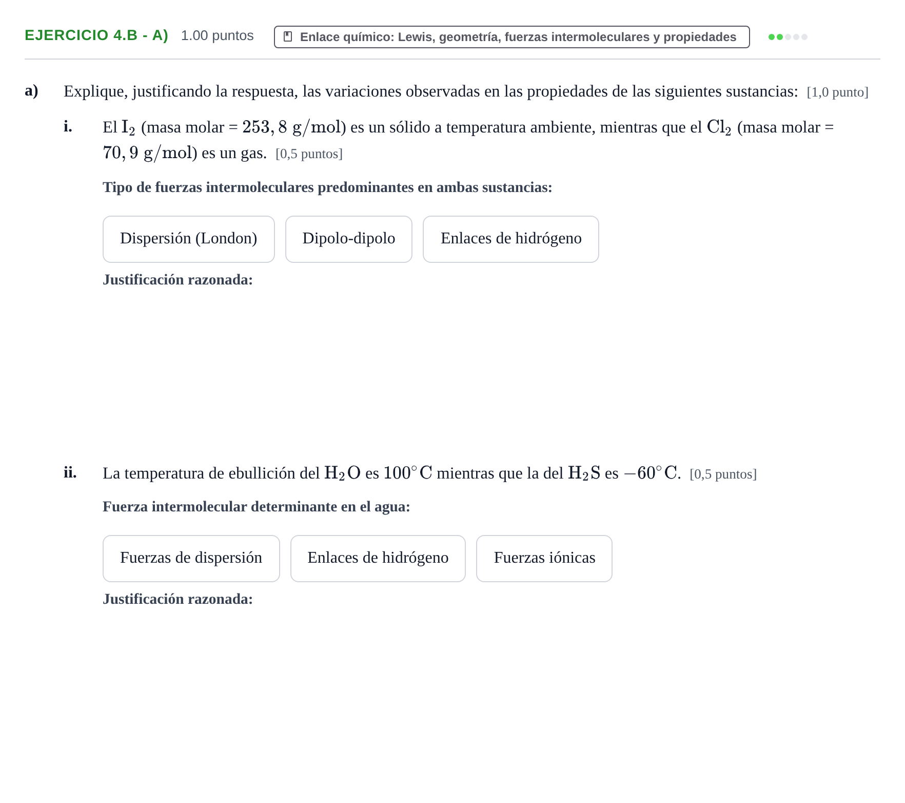 Enunciado: Ejercicio 4.B - a) · Química PAU Asturias Extraordinaria 2022