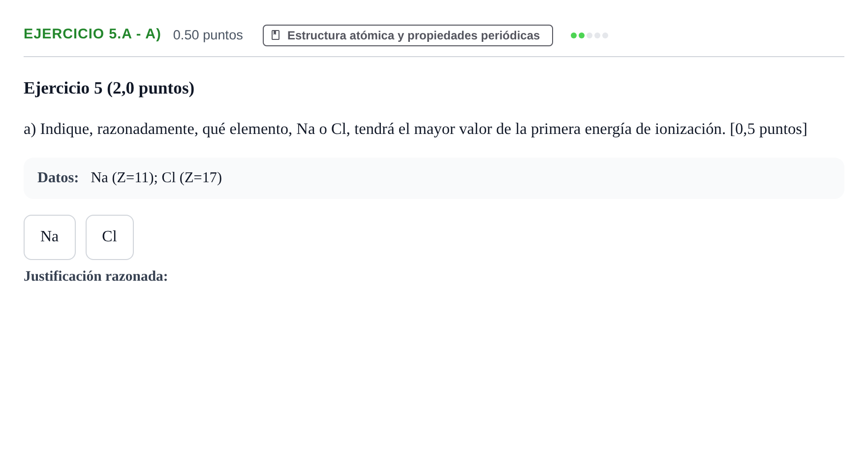 Enunciado: Ejercicio 5.A - a) · Química PAU Asturias Extraordinaria 2022