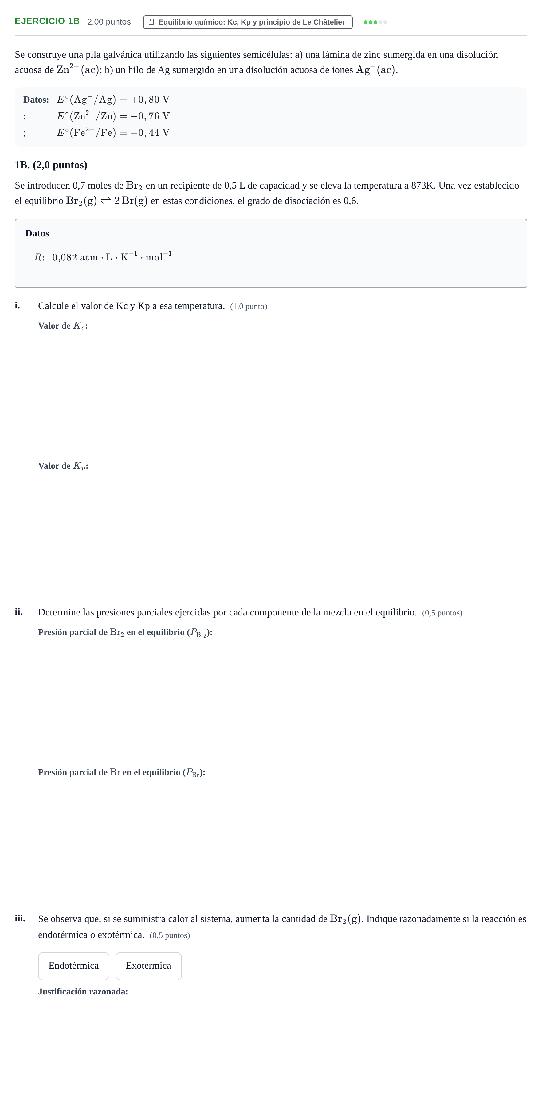 Enunciado: Ejercicio 1B · Química PAU Asturias Ordinaria 2022