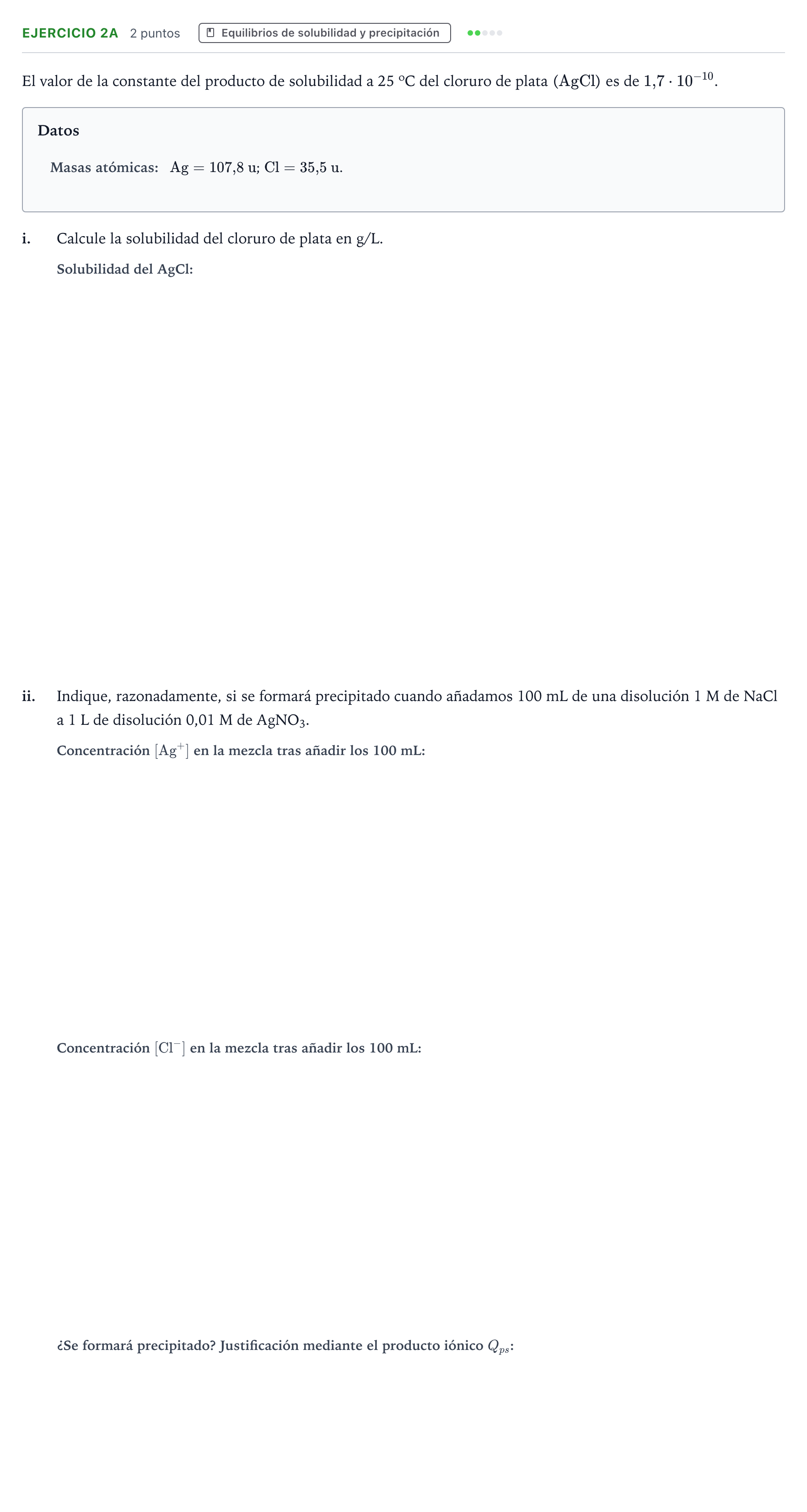 Enunciado: Ejercicio 2A · Química PAU Asturias Ordinaria 2022