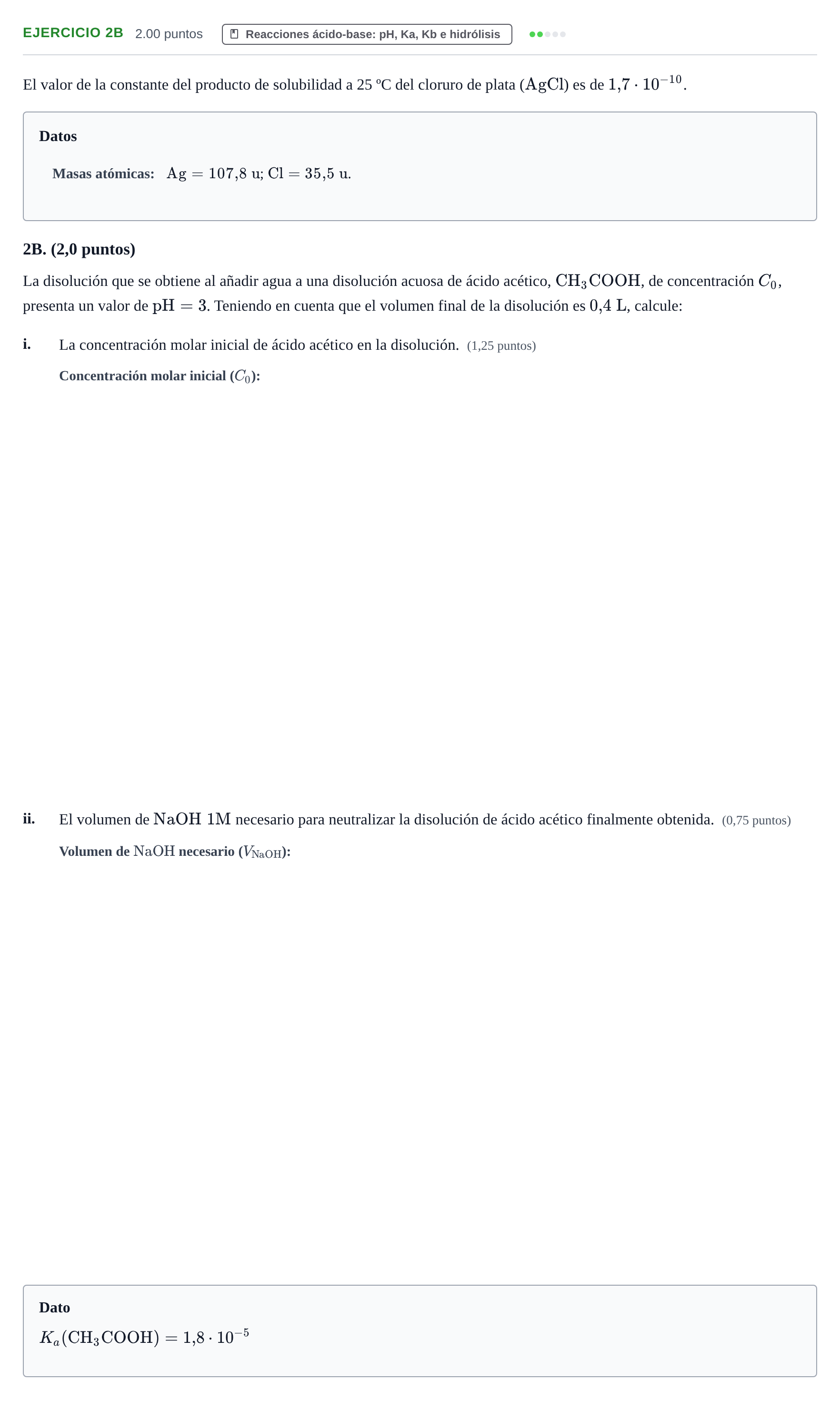 Enunciado: Ejercicio 2B · Química PAU Asturias Ordinaria 2022