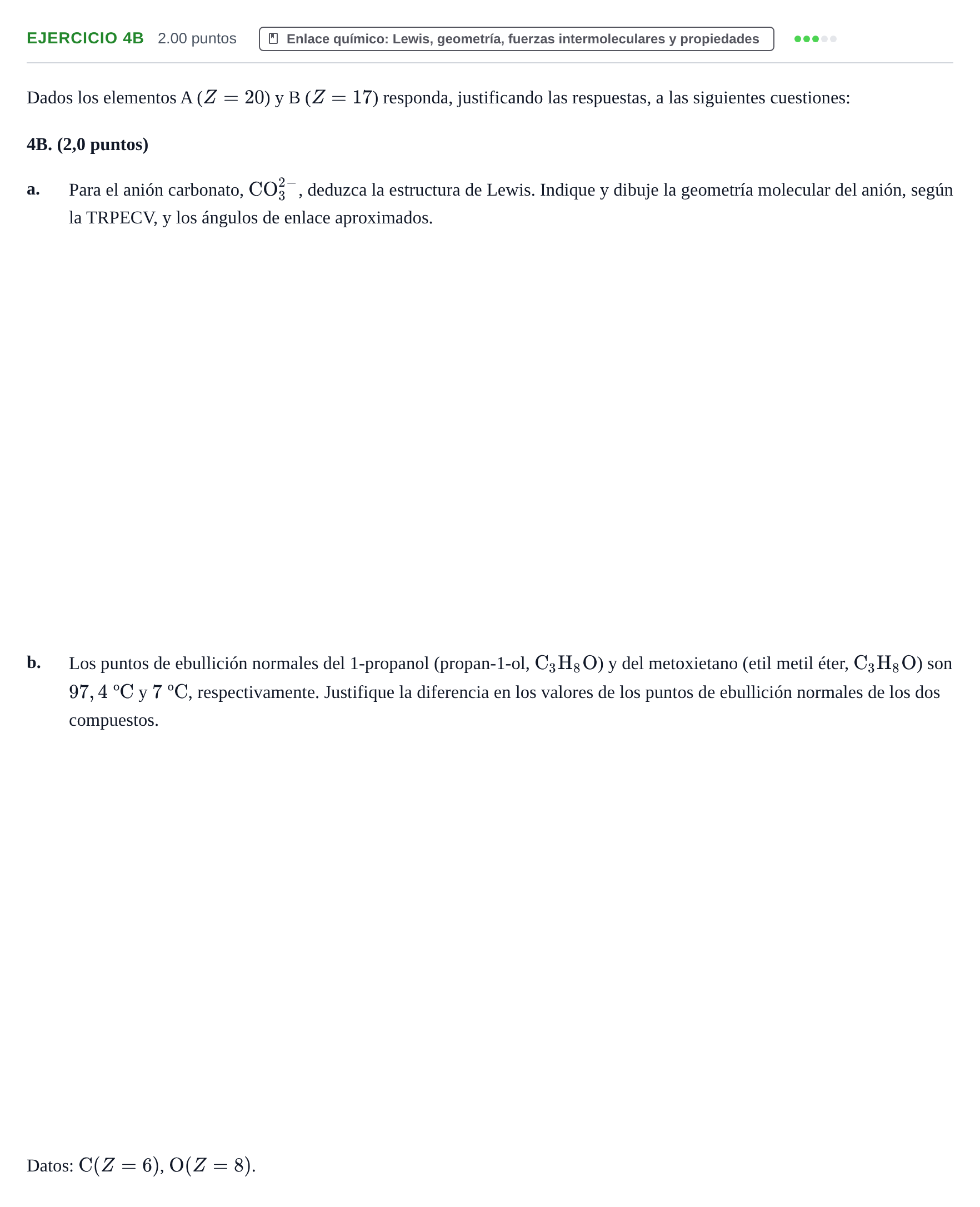 Enunciado: Ejercicio 4B · Química PAU Asturias Ordinaria 2022