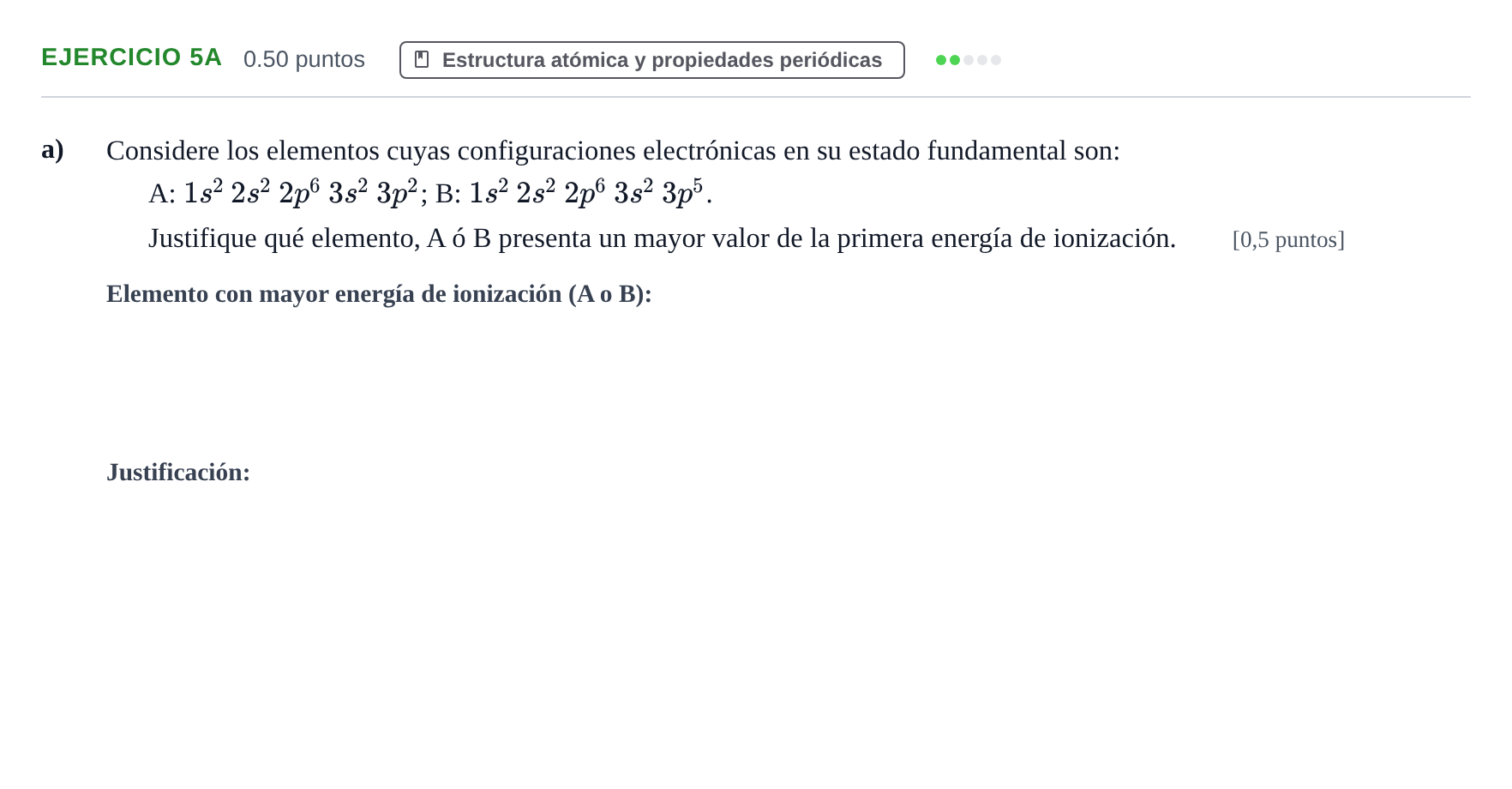 Enunciado: Ejercicio 5A - Estructura atómica · Química PAU Asturias Ordinaria 2022