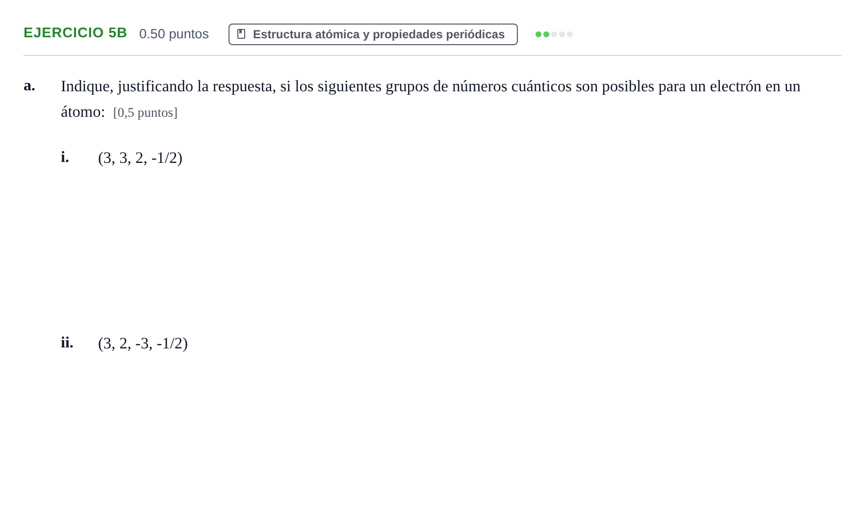 Enunciado: Ejercicio 5B - Estructura atómica · Química PAU Asturias Ordinaria 2022