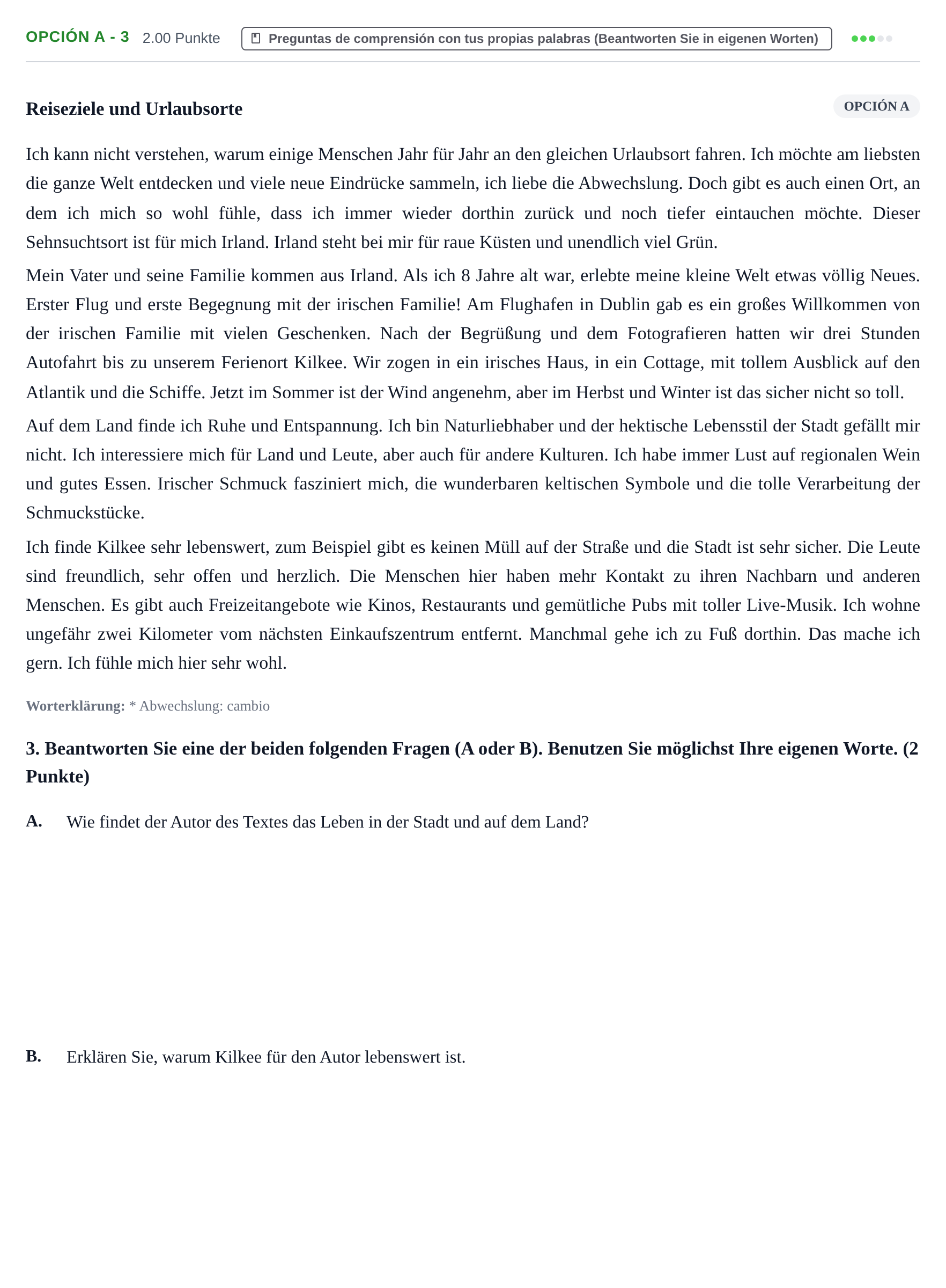 Enunciado: Opción A - 3 · Alemán PAU Asturias Extraordinaria (2ª lengua extranjera) 2021