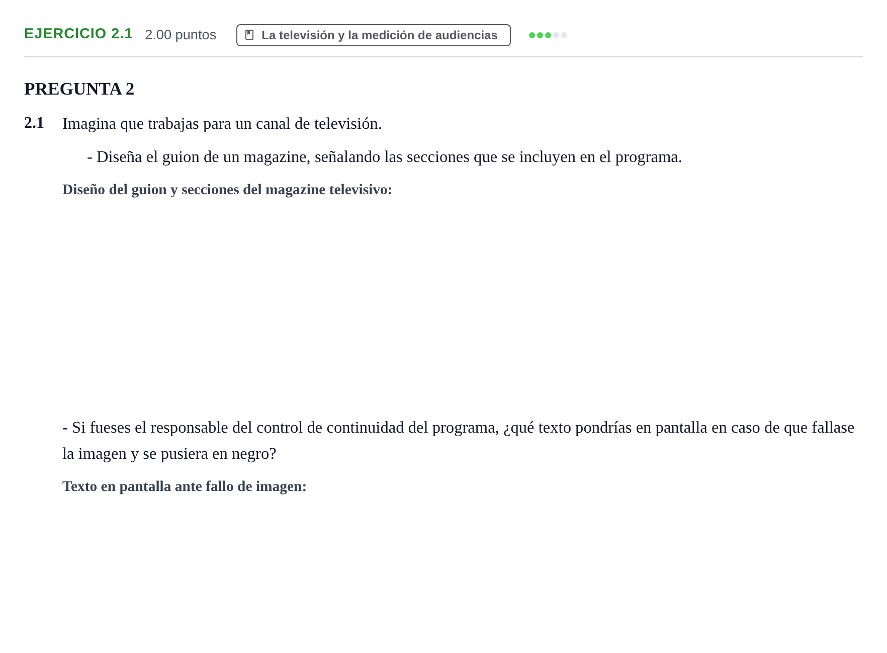 Enunciado: Ejercicio 2.1 · Cultura Audiovisual II PAU Asturias Extraordinaria 2021