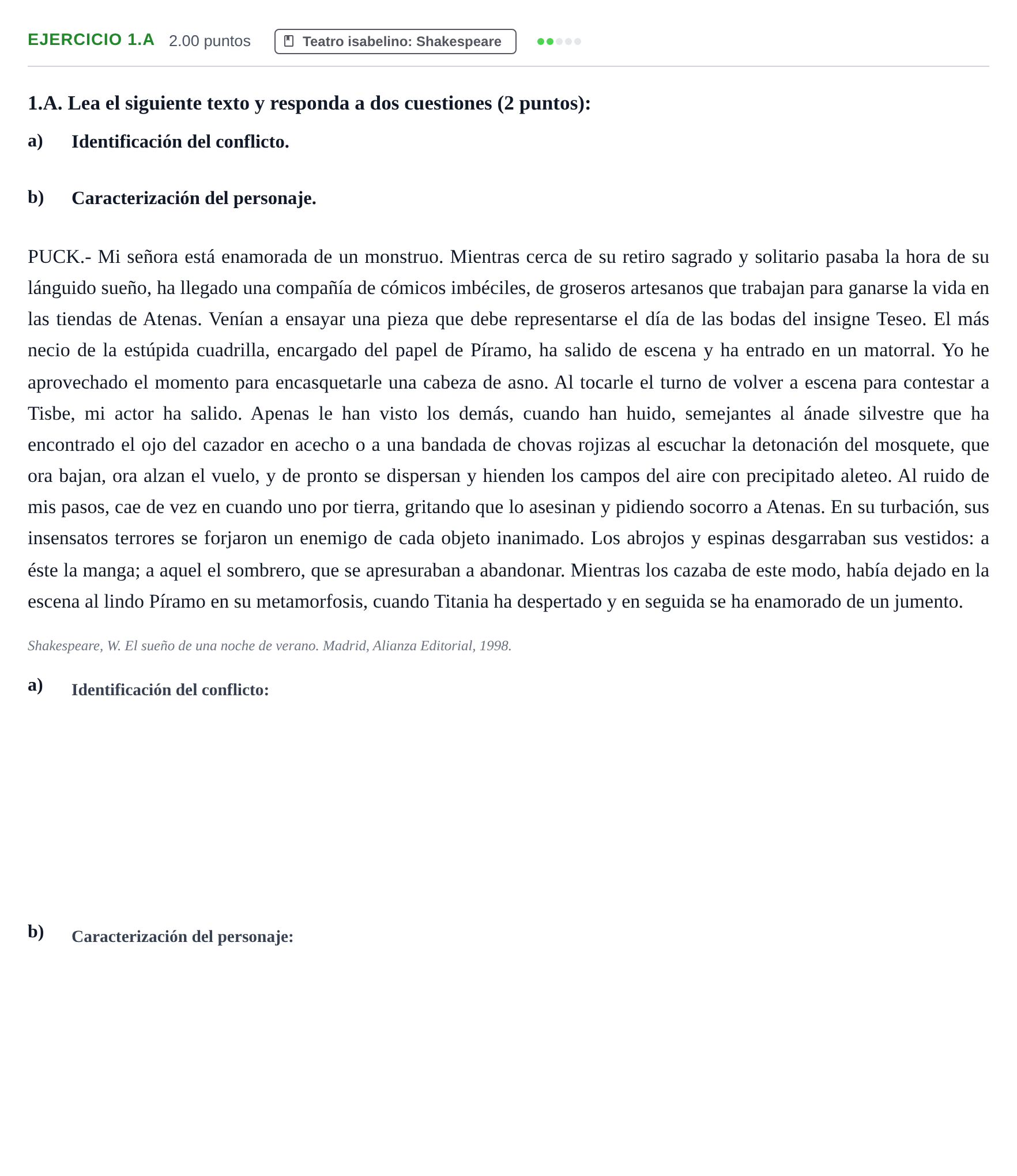 Enunciado: Ejercicio 1.A · Artes Escénicas PAU Asturias Extraordinaria 2021