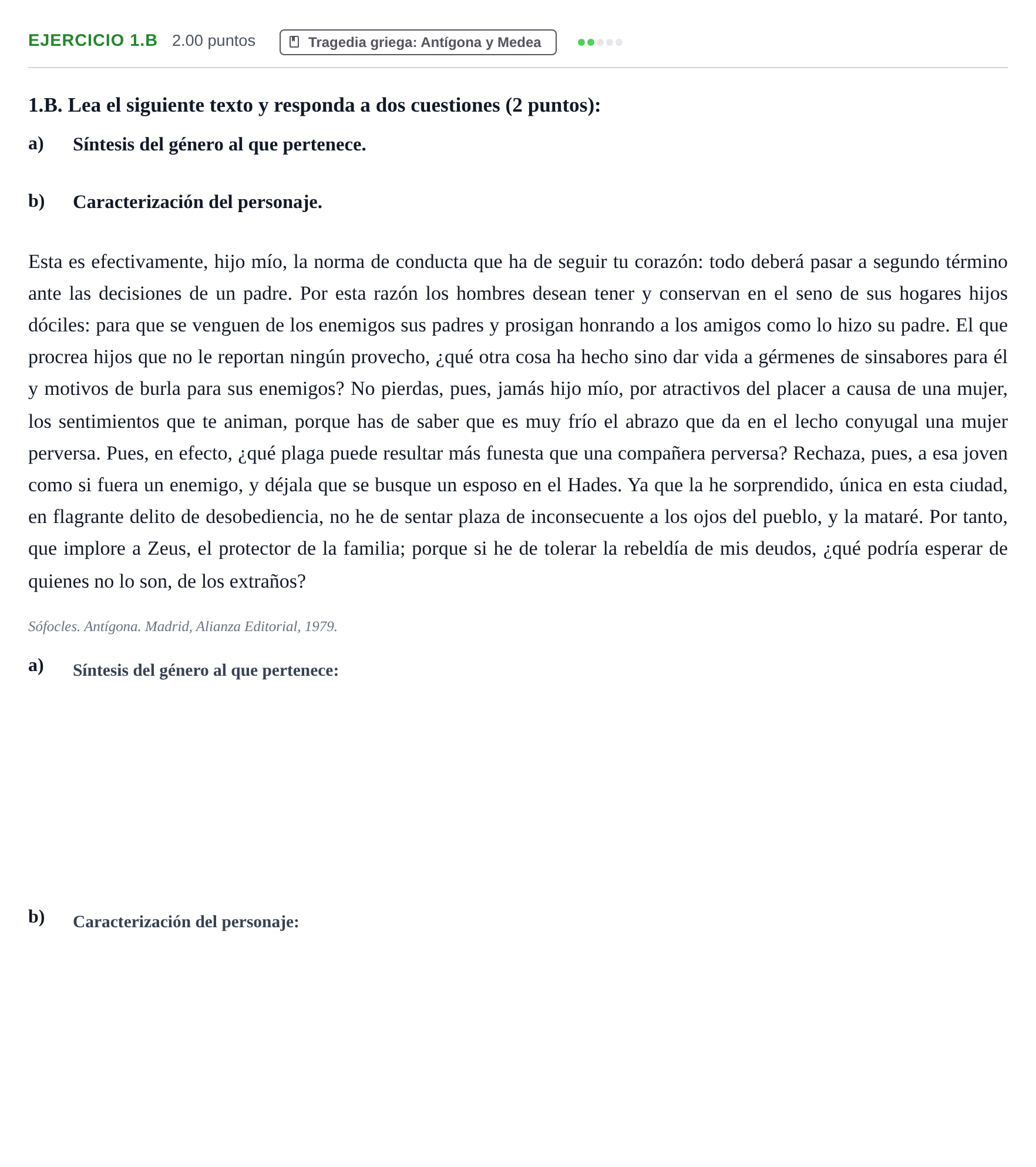 Enunciado: Ejercicio 1.B · Artes Escénicas PAU Asturias Extraordinaria 2021