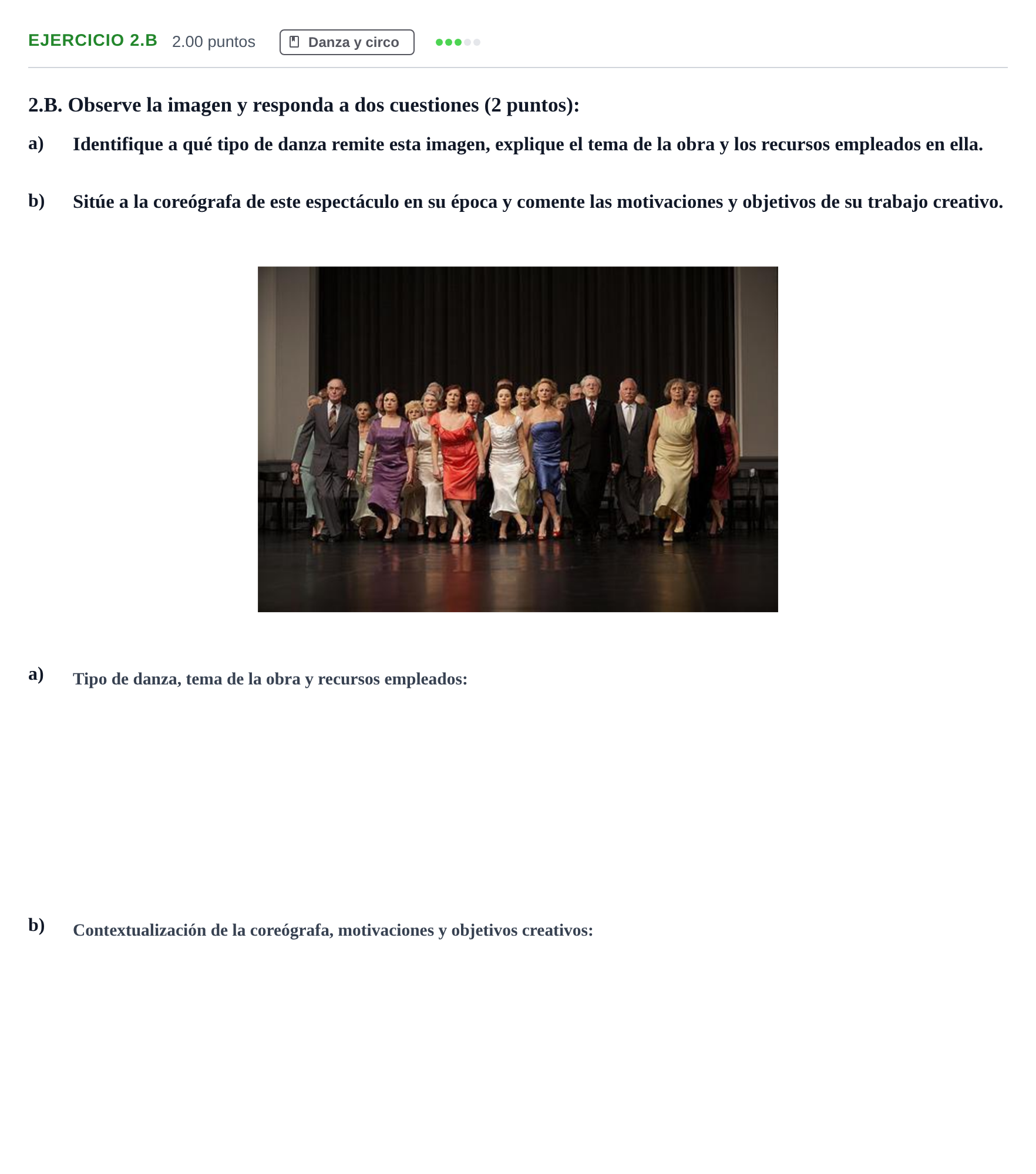 Enunciado: Ejercicio 2.B · Artes Escénicas PAU Asturias Extraordinaria 2021