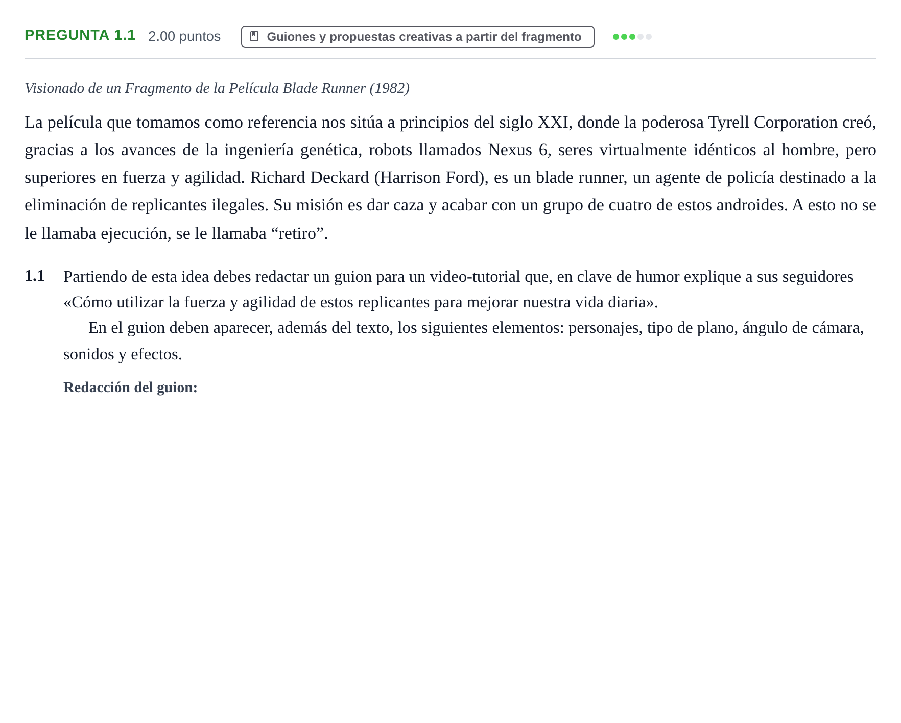 Enunciado: Pregunta 1.1 · Cultura Audiovisual II PAU Asturias Ordinaria 2021