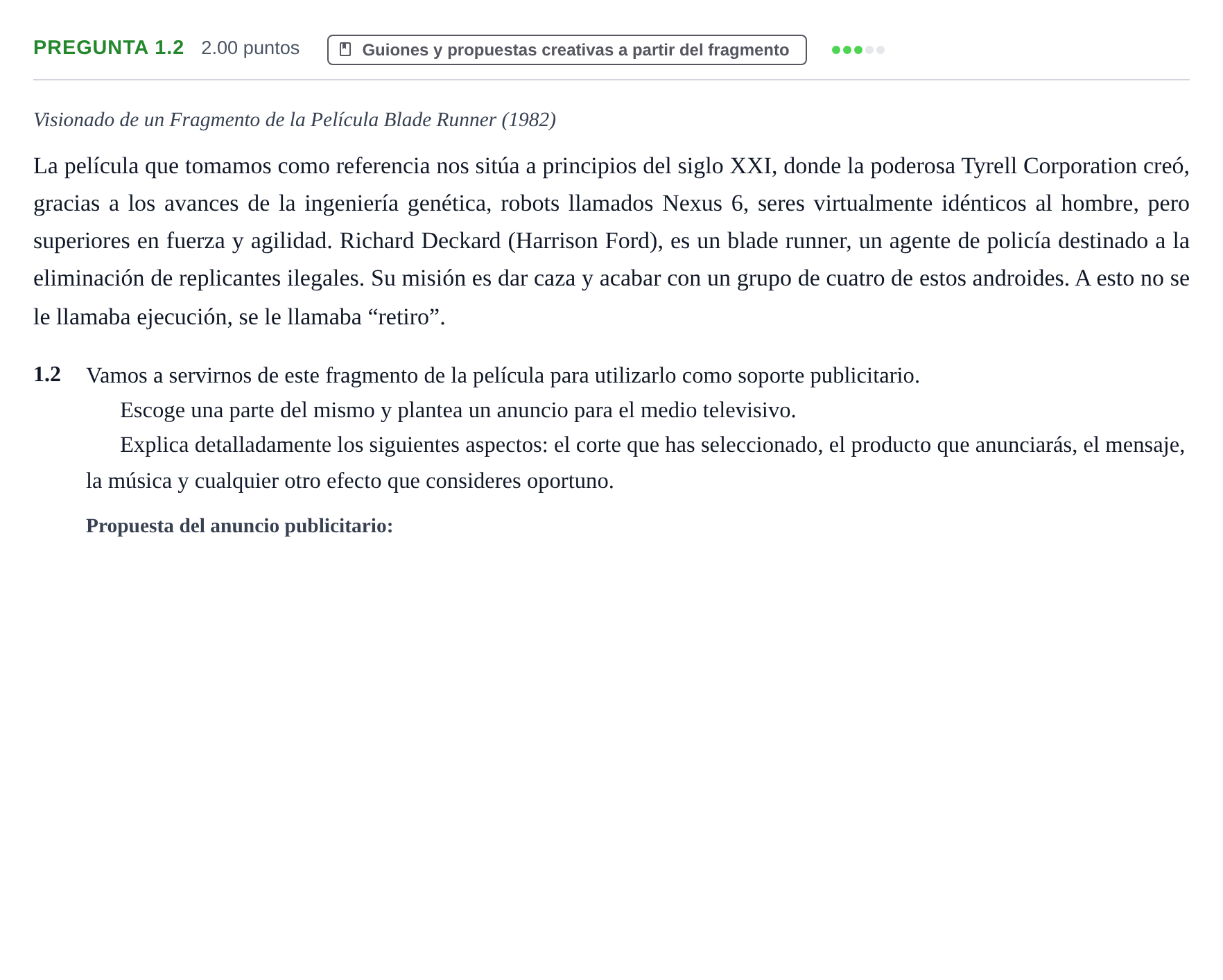 Enunciado: Pregunta 1.2 · Cultura Audiovisual II PAU Asturias Ordinaria 2021