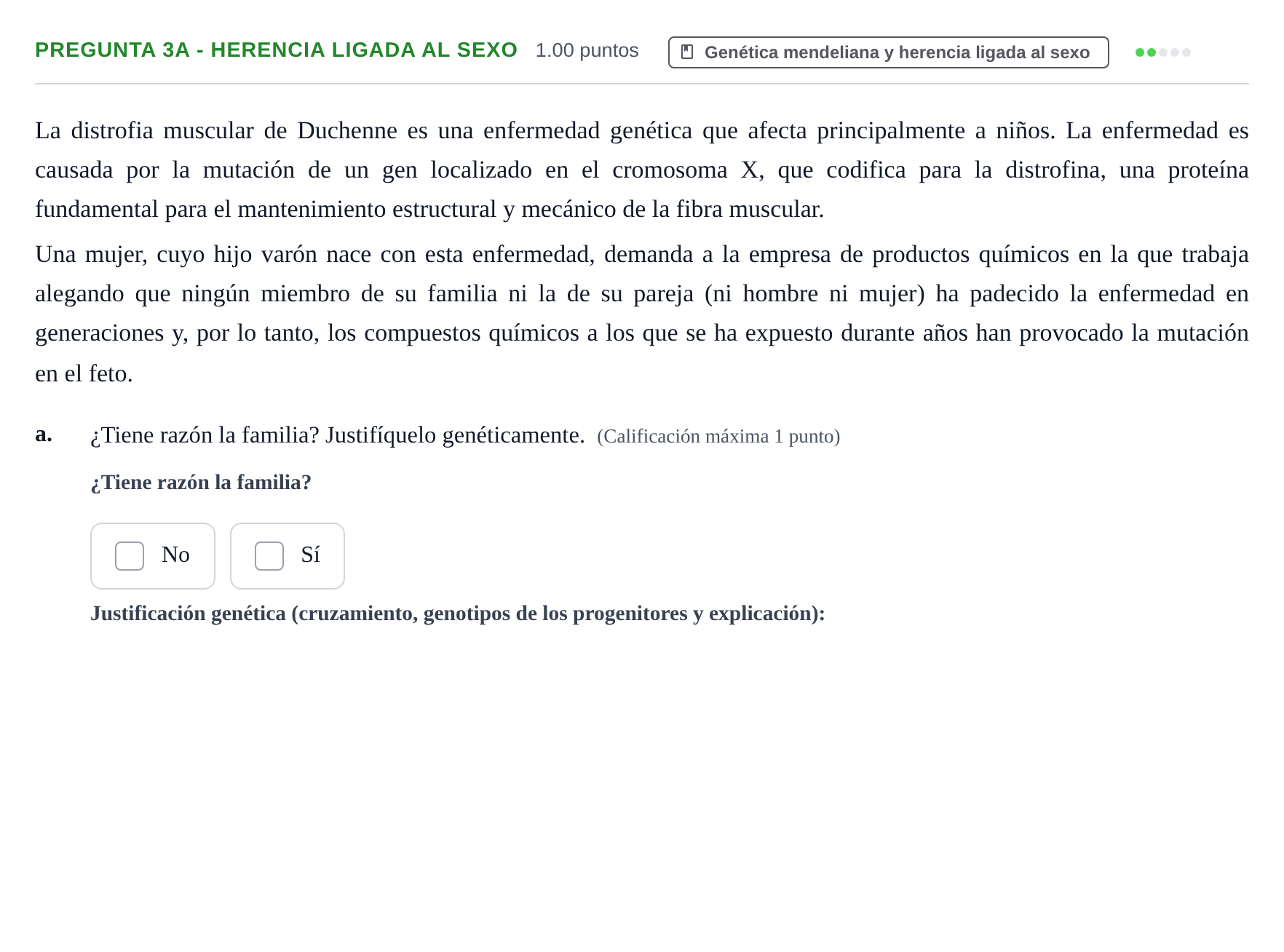 Enunciado: Pregunta 3A - Herencia ligada al sexo · Biología PAU Asturias Extraordinaria 2021