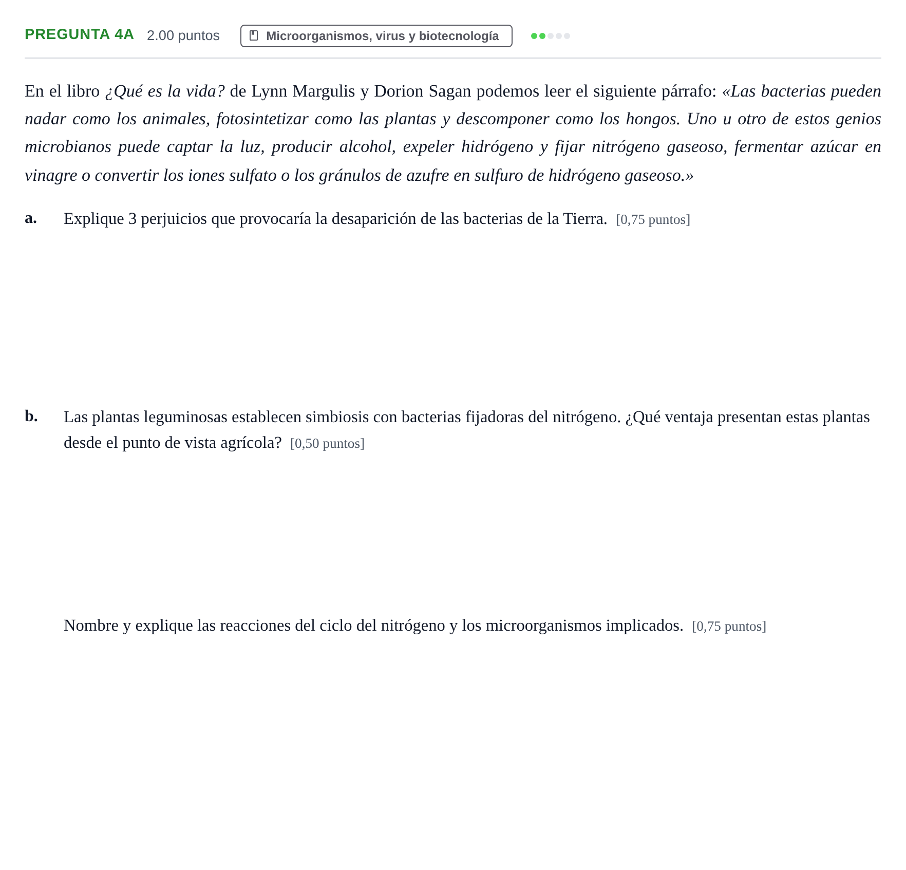 Enunciado: Pregunta 4A · Biología PAU Asturias Extraordinaria 2021