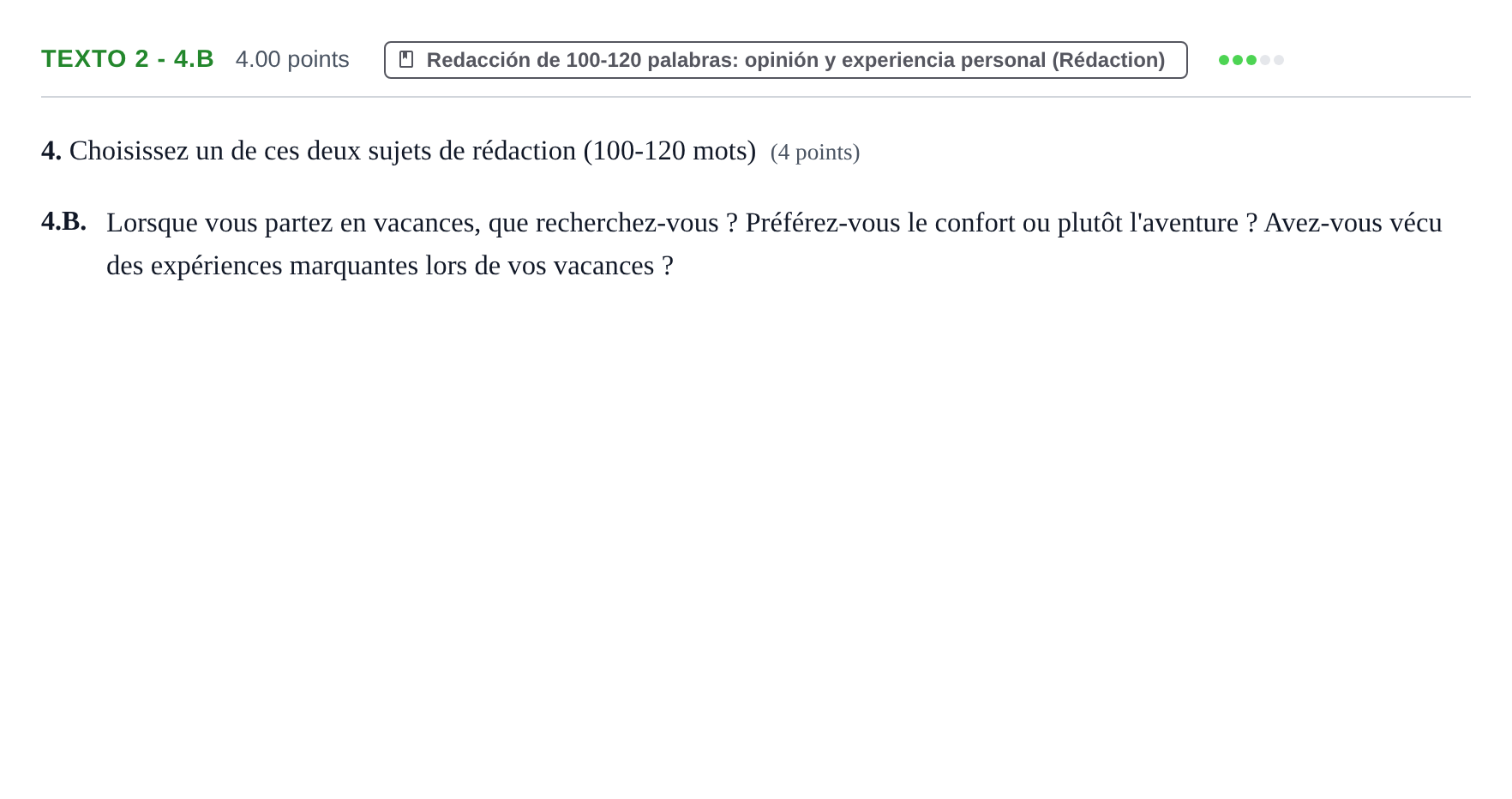 Enunciado: Ejercicio Texto 2 - 4.B · Francés PAU Asturias Ordinaria (2ª lengua extranjera) 2021