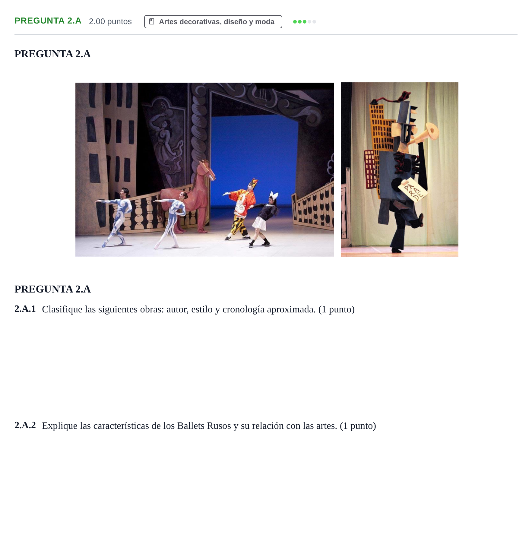Enunciado: Pregunta 2.A · Fundamentos Artísticos PAU Asturias Ordinaria 2021