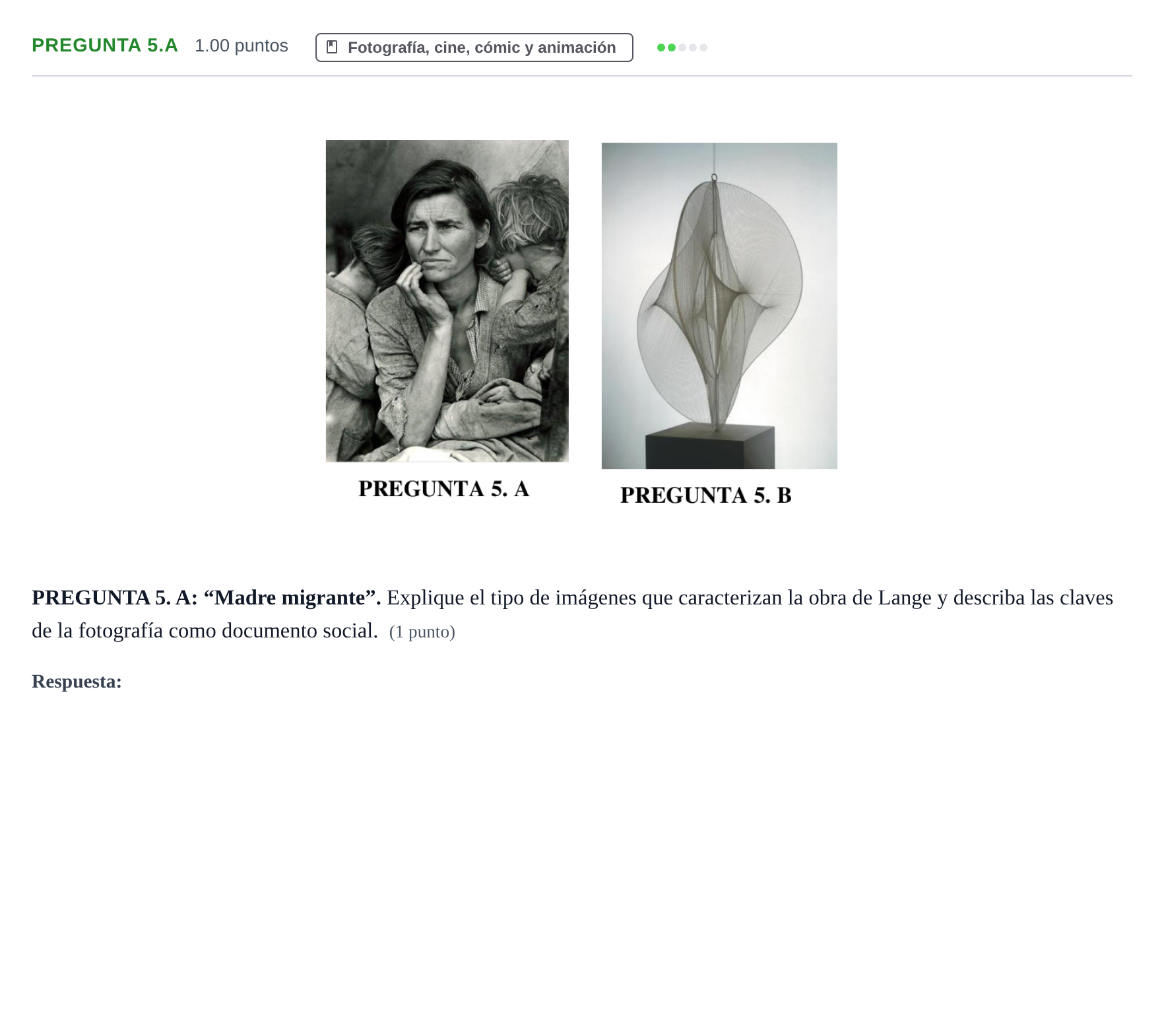 Enunciado: Pregunta 5.A · Fundamentos Artísticos PAU Asturias Ordinaria 2021
