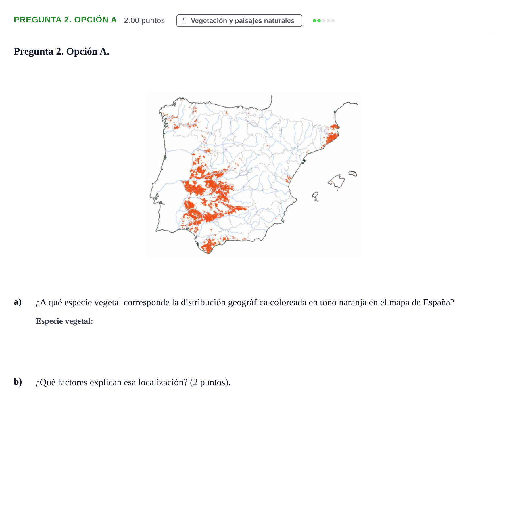 Enunciado: Pregunta 2. Opción A · Geografía PAU Asturias Extraordinaria 2021