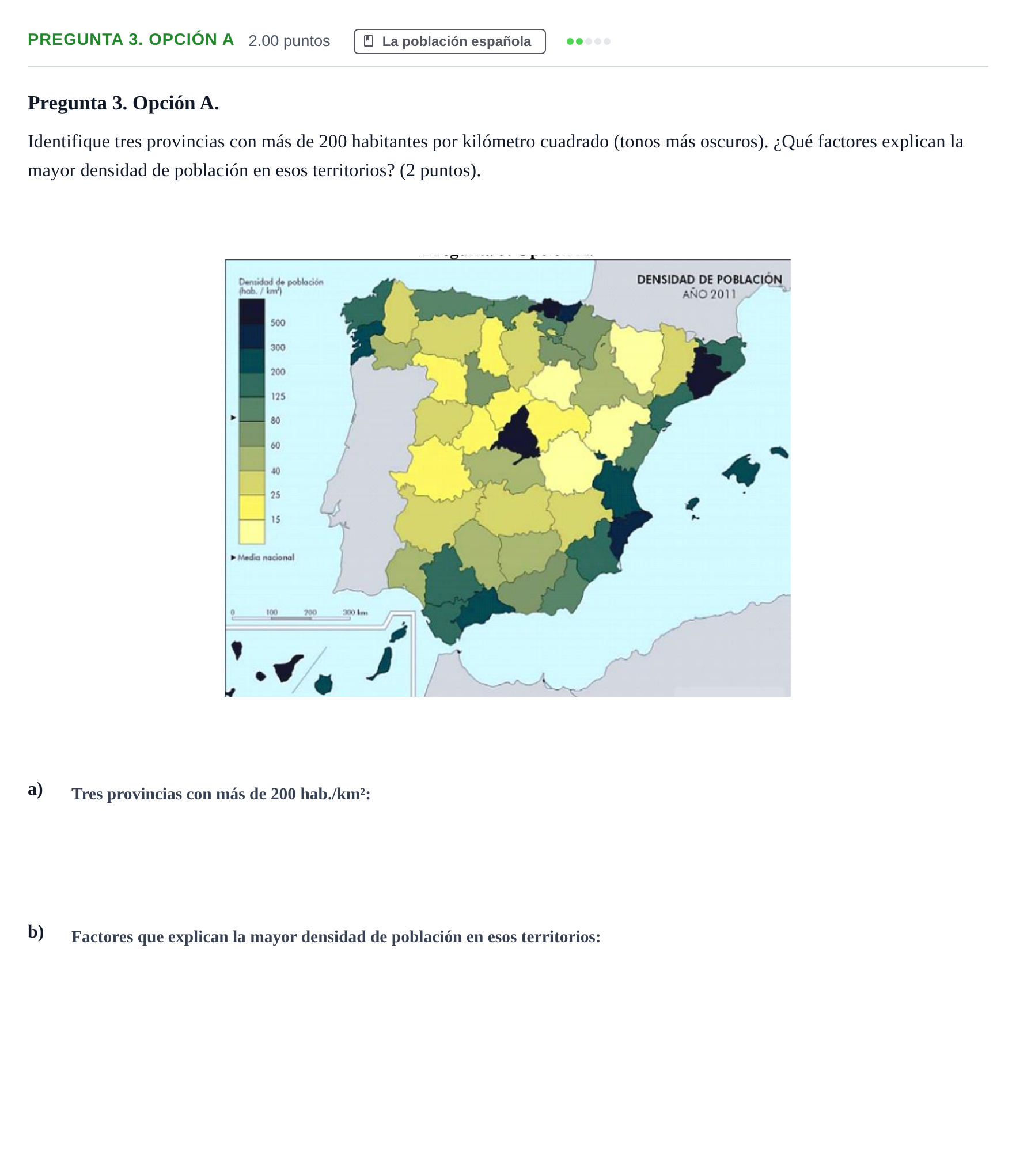 Enunciado: Pregunta 3. Opción A · Geografía PAU Asturias Extraordinaria 2021