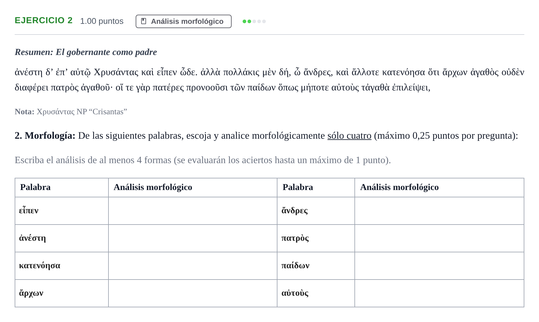 Enunciado: Problema 2 · Griego II PAU Asturias Extraordinaria 2021