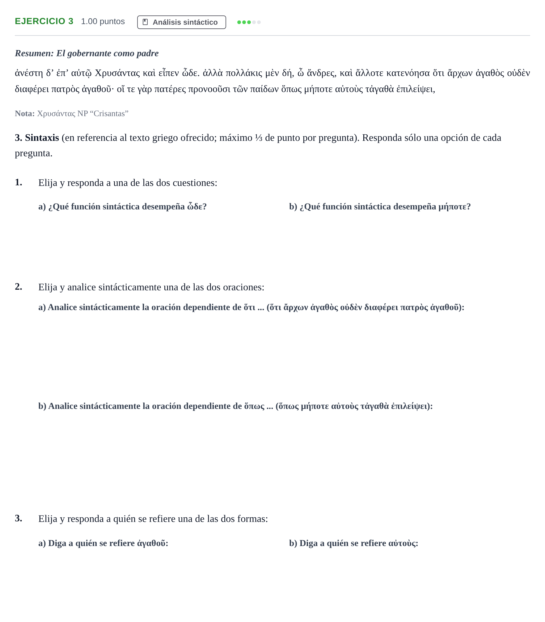 Enunciado: Problema 3 · Griego II PAU Asturias Extraordinaria 2021