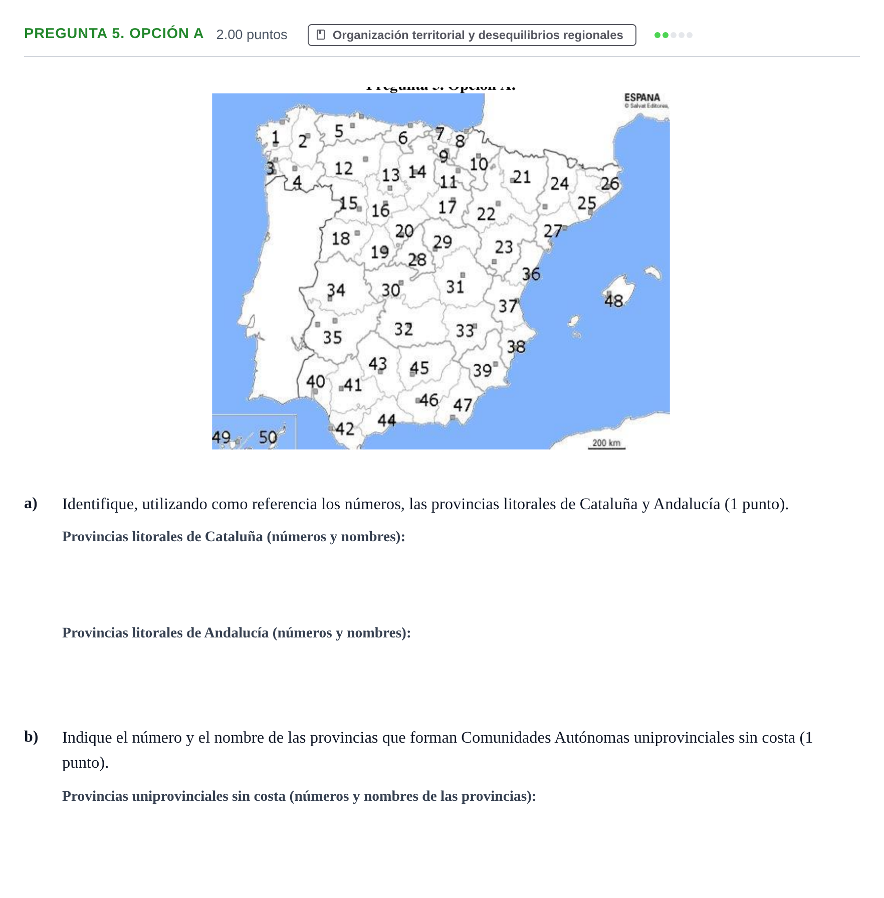 Enunciado: Pregunta 5. Opción A · Geografía PAU Asturias Ordinaria 2021