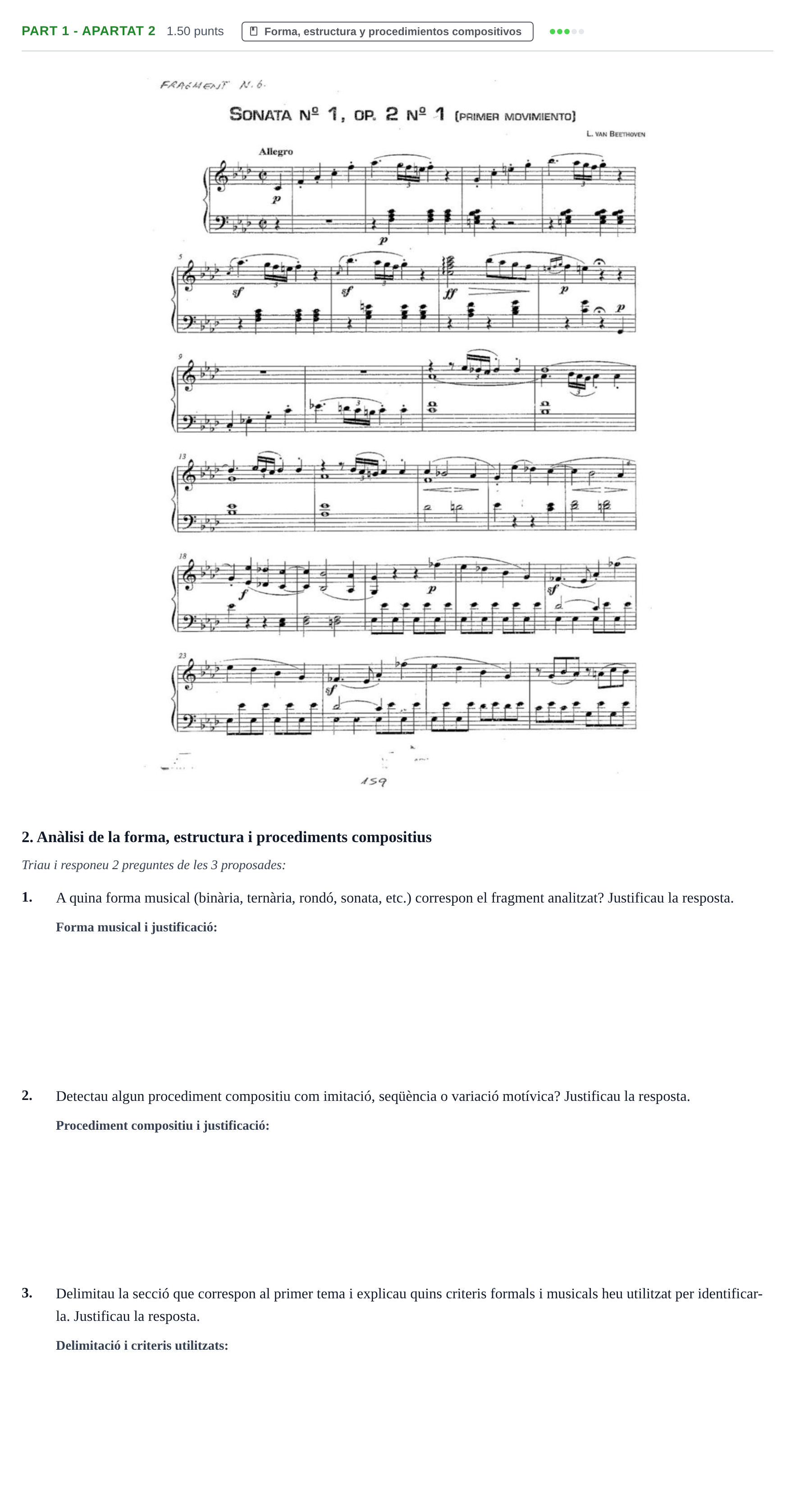 Enunciado: Part 1 - Apartat 2 · Análisis Musical II PAU Baleares Extraordinaria 2026