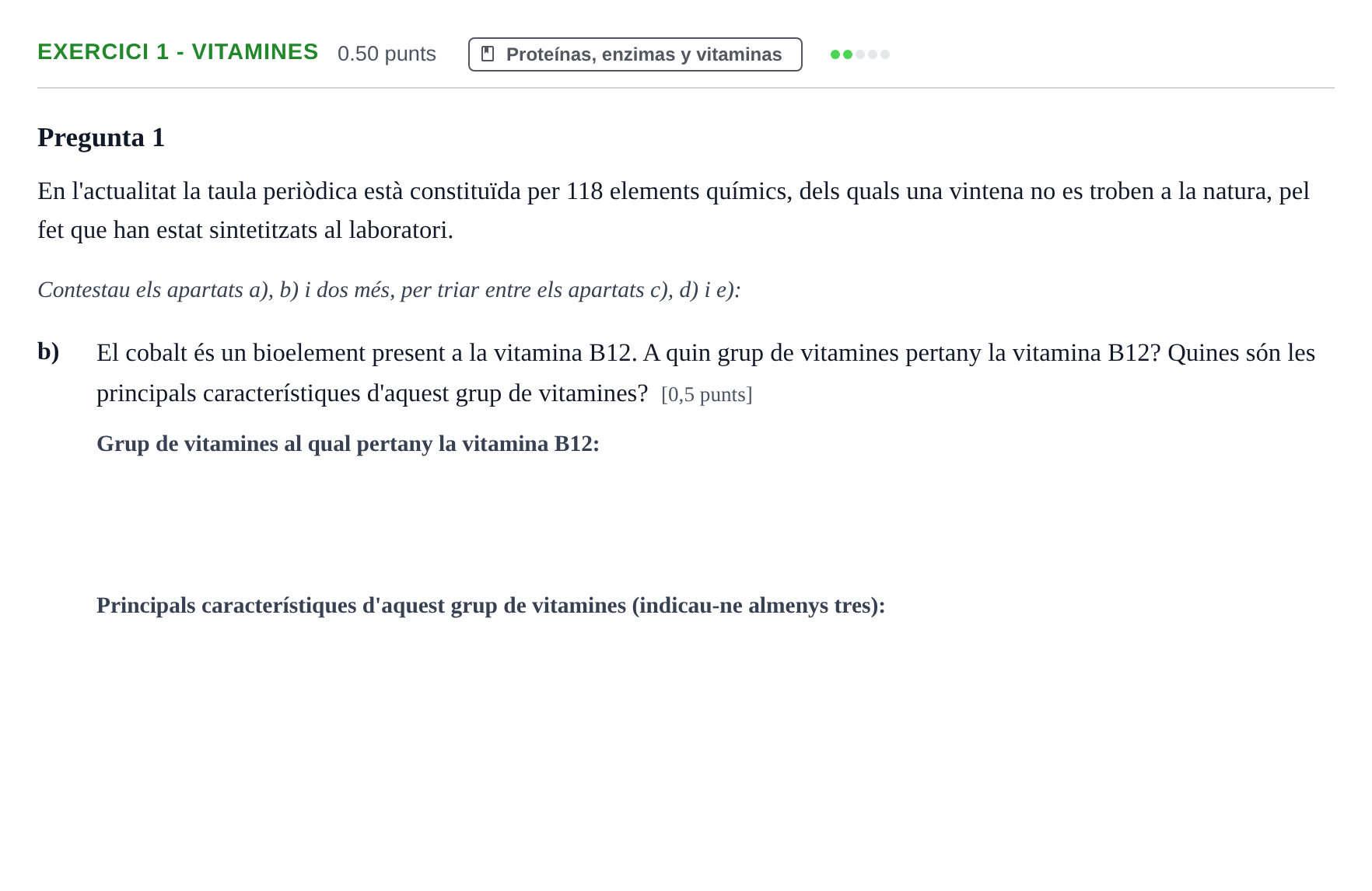 Enunciado: Ejercicio 1 - Vitamines · Biología PAU Baleares Extraordinaria 2026