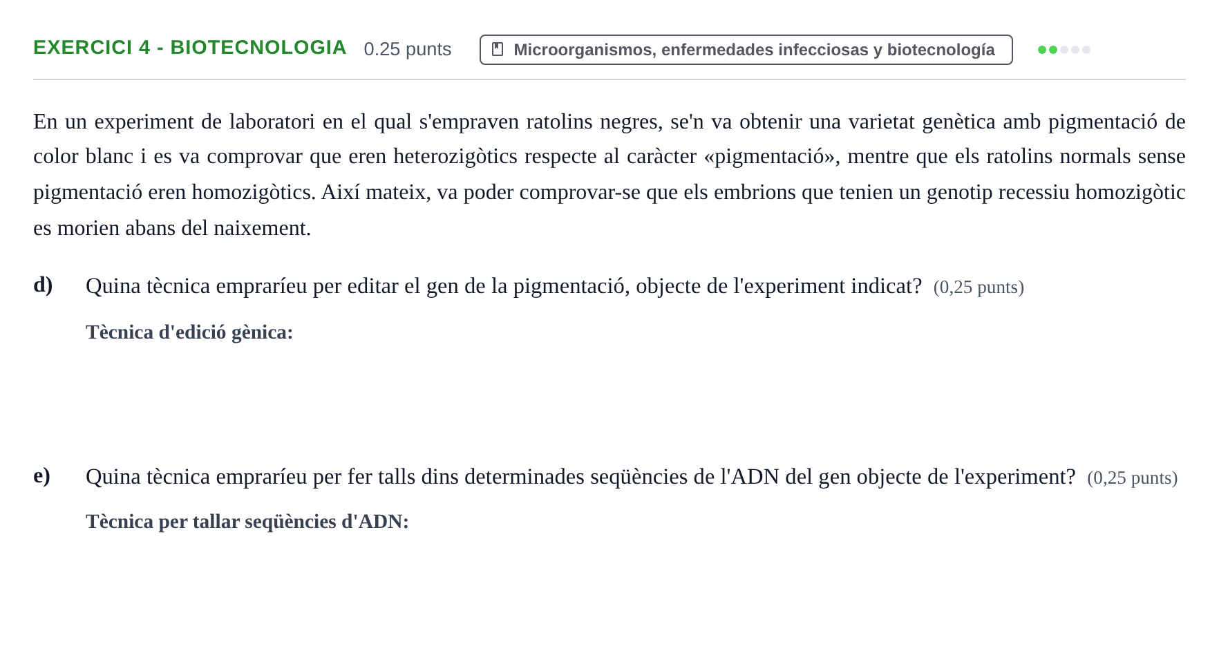 Enunciado: Ejercicio 4 - Biotecnologia · Biología PAU Baleares Extraordinaria 2026