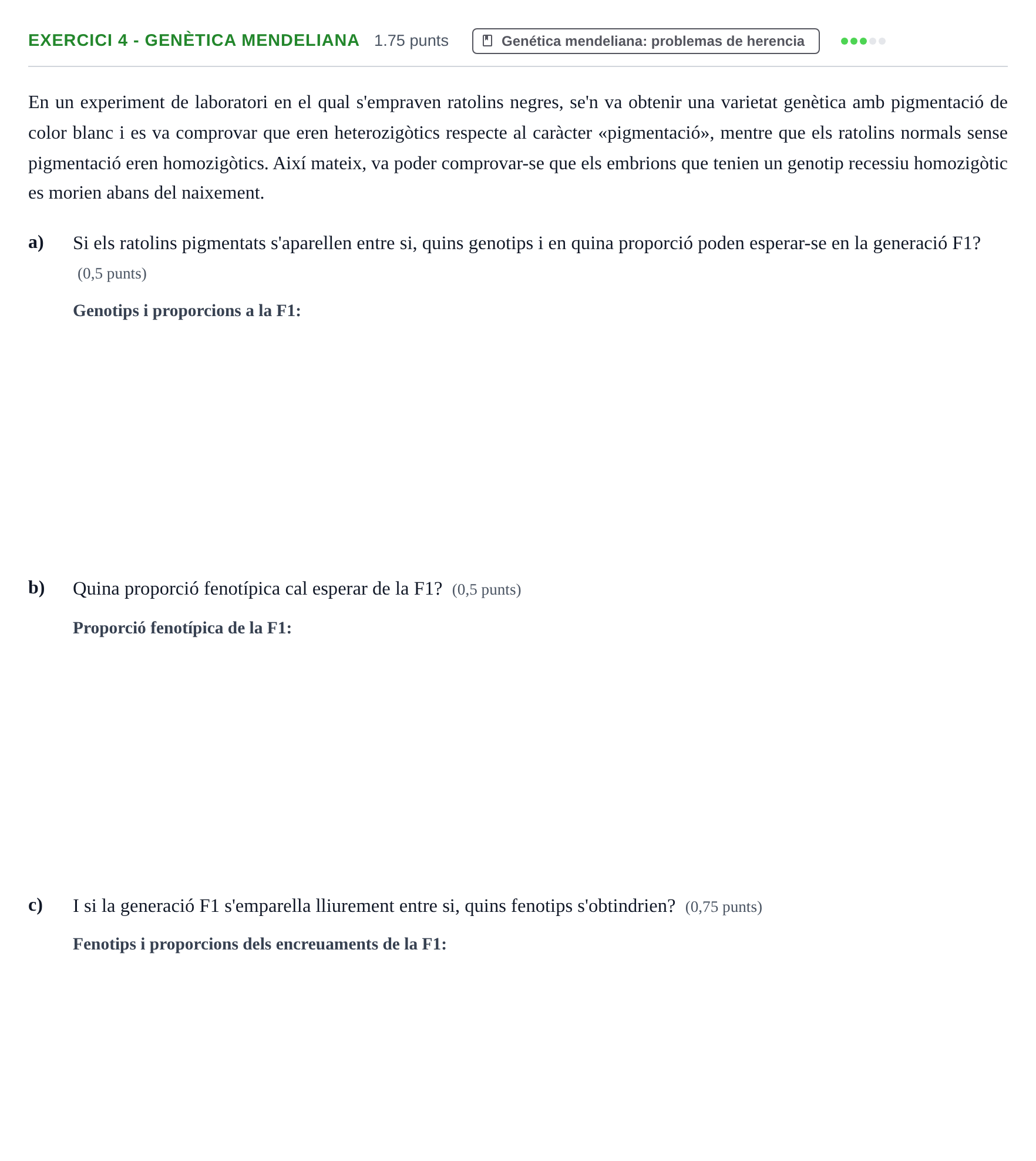 Enunciado: Ejercicio 4 - Genètica mendeliana · Biología PAU Baleares Extraordinaria 2026